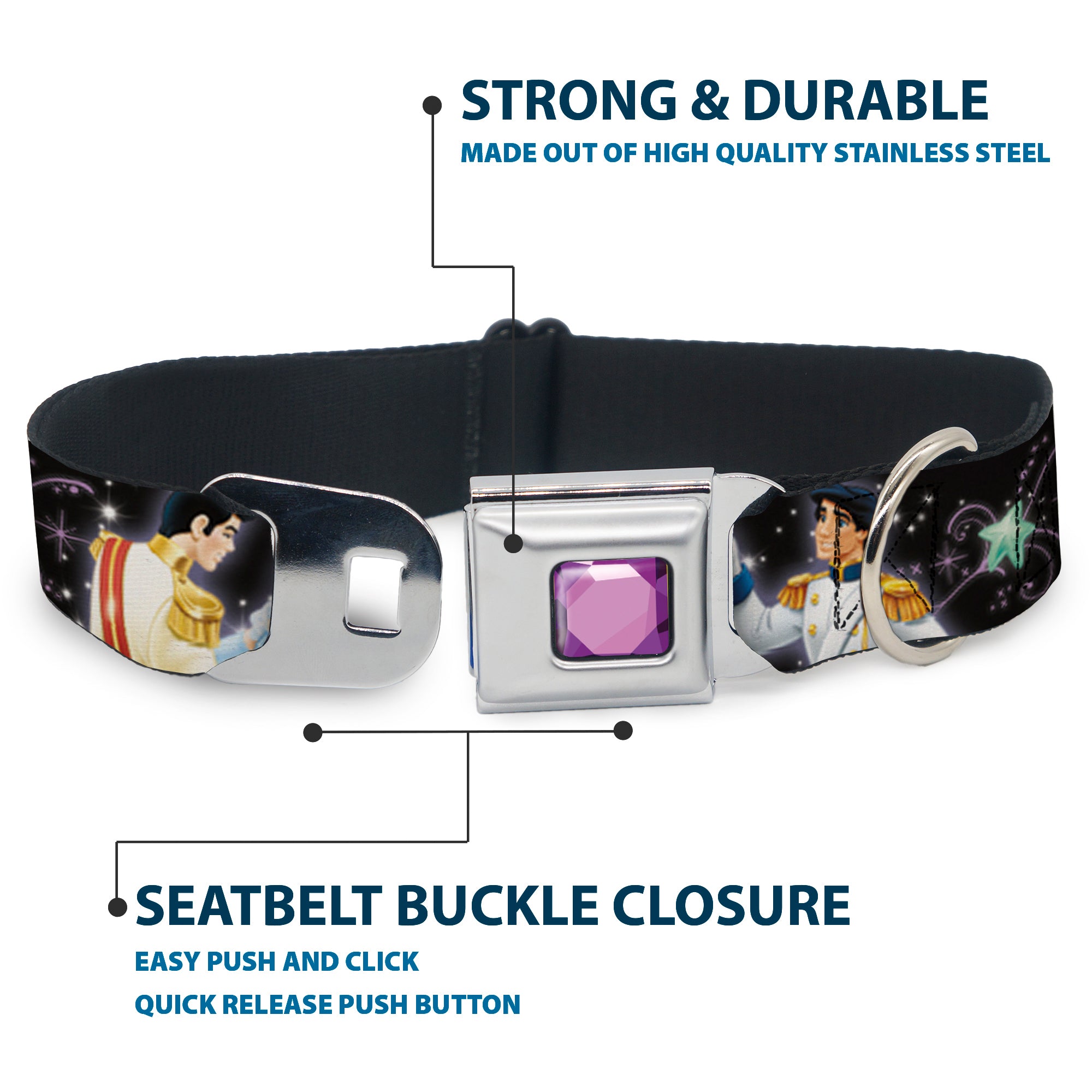 Princess Gem CLOSE-UP Full Color Purple Seatbelt Buckle Collar - Disney Princesses & Prince's Dancing Seatbelt Buckle Collars Disney