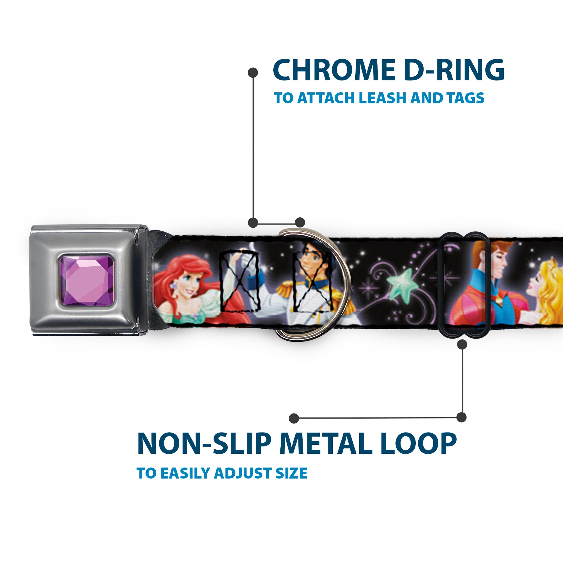 Princess Gem CLOSE-UP Full Color Purple Seatbelt Buckle Collar - Disney Princesses & Prince's Dancing Seatbelt Buckle Collars Disney
