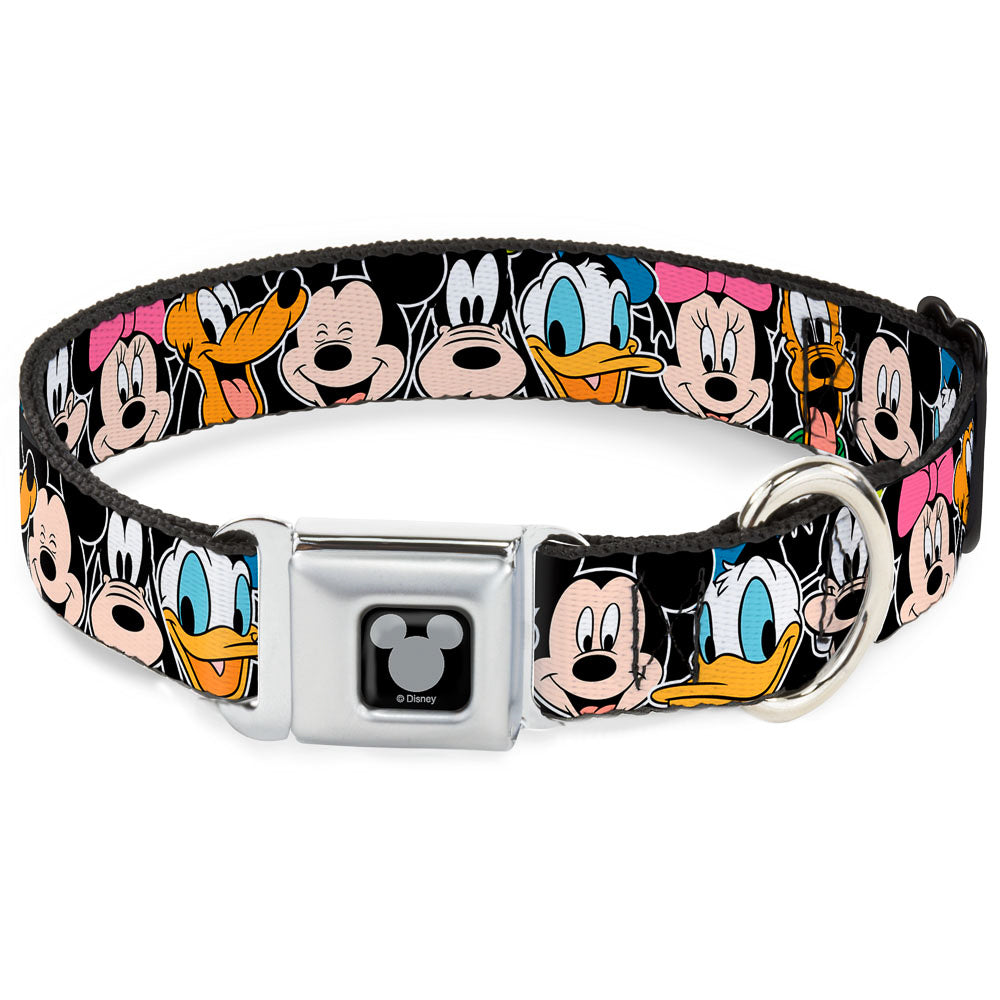 Mickey Silhouette Black Silver Seatbelt Buckle Collar - Classic Disney Character Faces Black Seatbelt Buckle Collars Disney