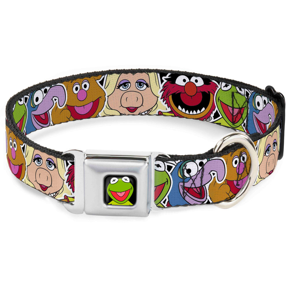Kermit Face Full Color Black Seatbelt Buckle Collar - Muppets Faces CLOSE-UP Black Seatbelt Buckle Collars Disney
