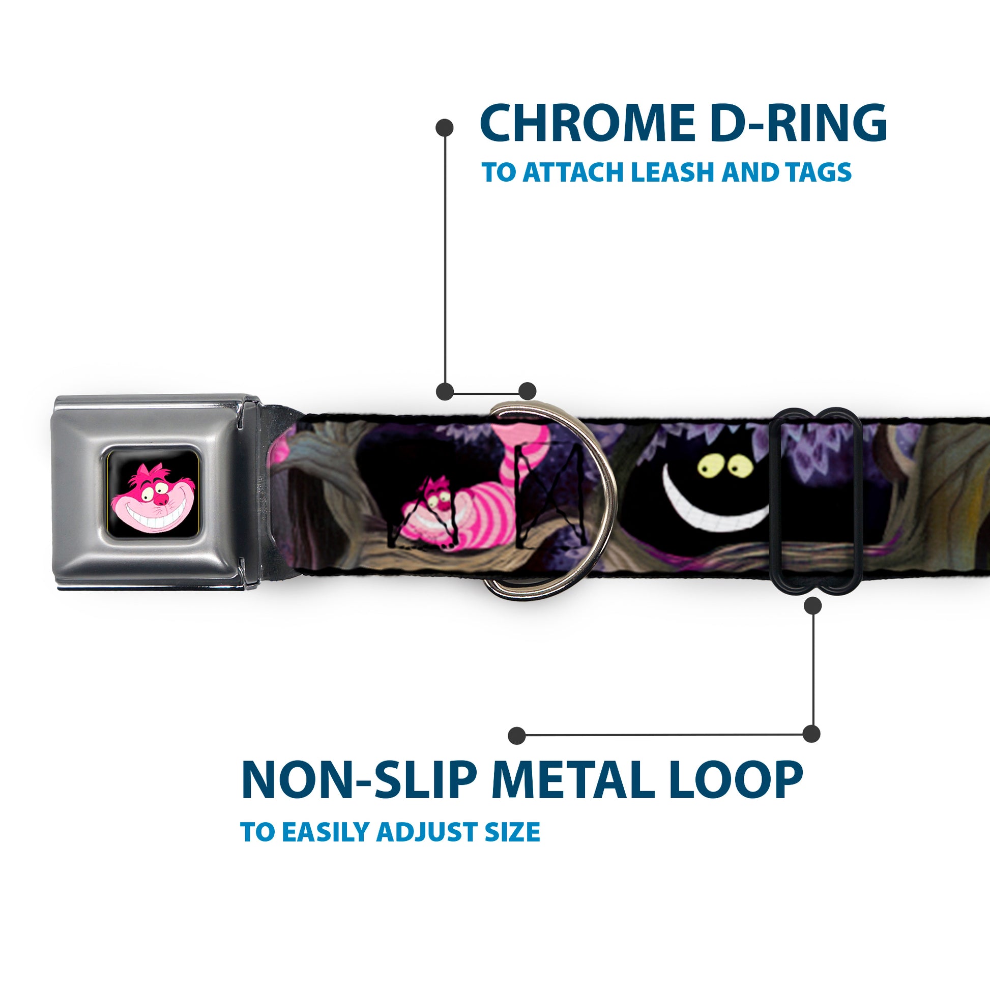 Cheshire Cat Face Full Color Black Seatbelt Buckle Collar - Alice & the Cheshire Cat Scenes Seatbelt Buckle Collars Disney