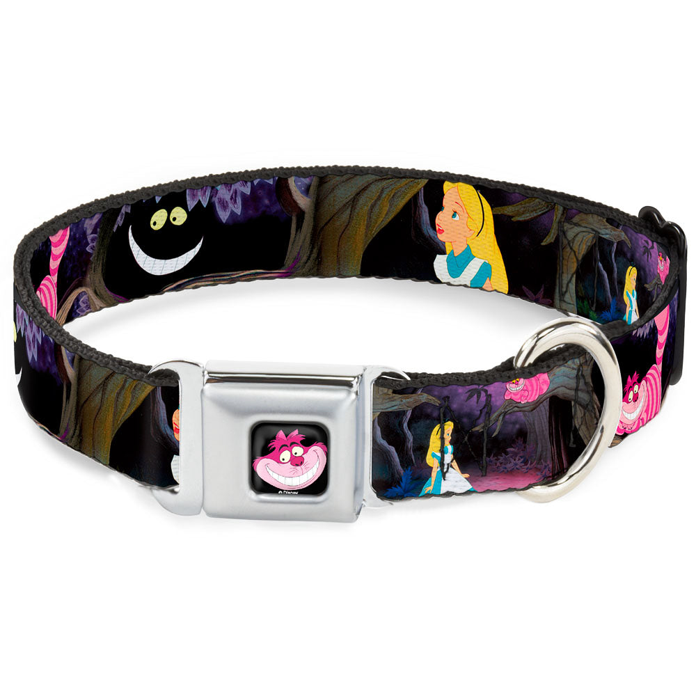 Cheshire Cat Face Full Color Black Seatbelt Buckle Collar - Alice & the Cheshire Cat Scenes Seatbelt Buckle Collars Disney