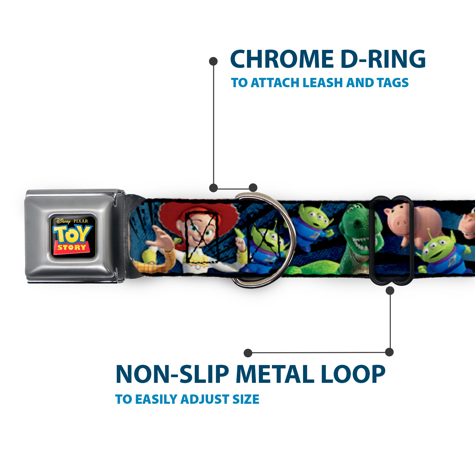 TOY STORY Logo Full Color Black Seatbelt Buckle Collar - Toy Story Characters Running2 Denim Rays Seatbelt Buckle Collars Disney