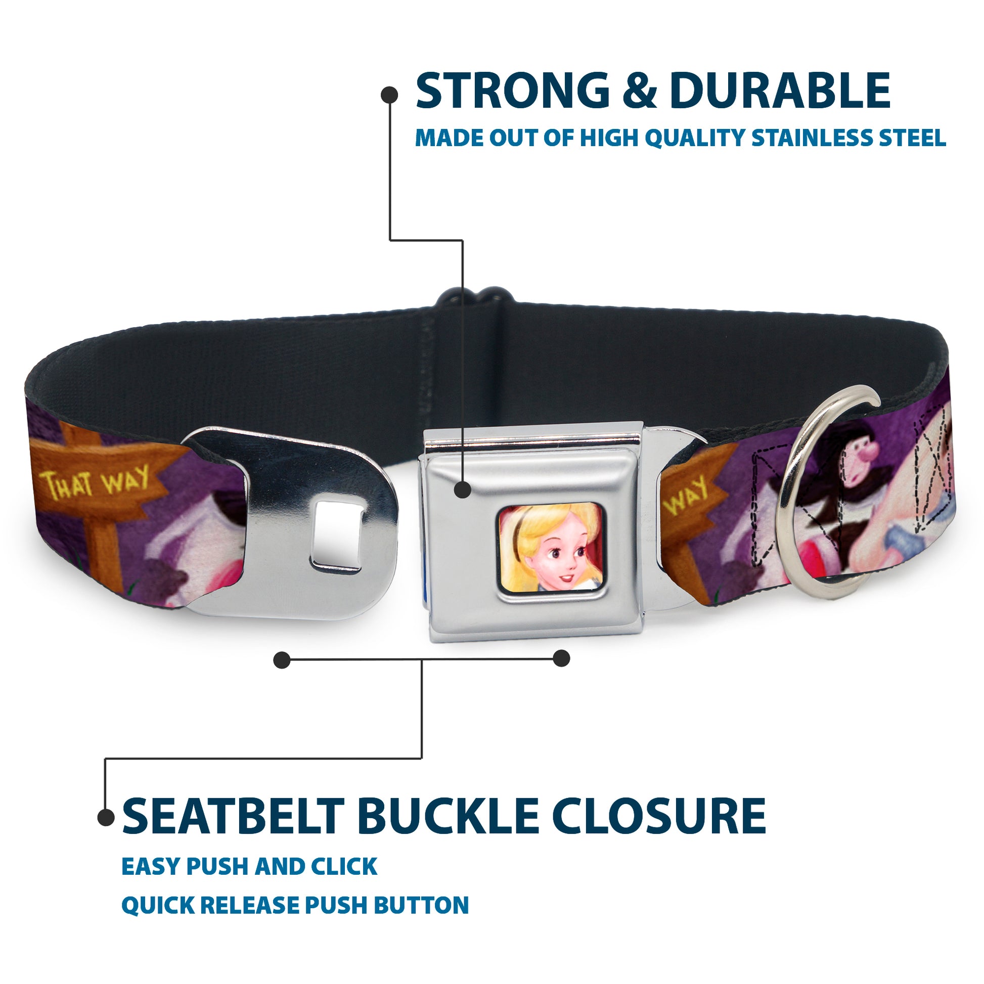 Alice Face Full Color Red Seatbelt Buckle Collar - Alice & the Queen of Hearts Scenes Seatbelt Buckle Collars Disney