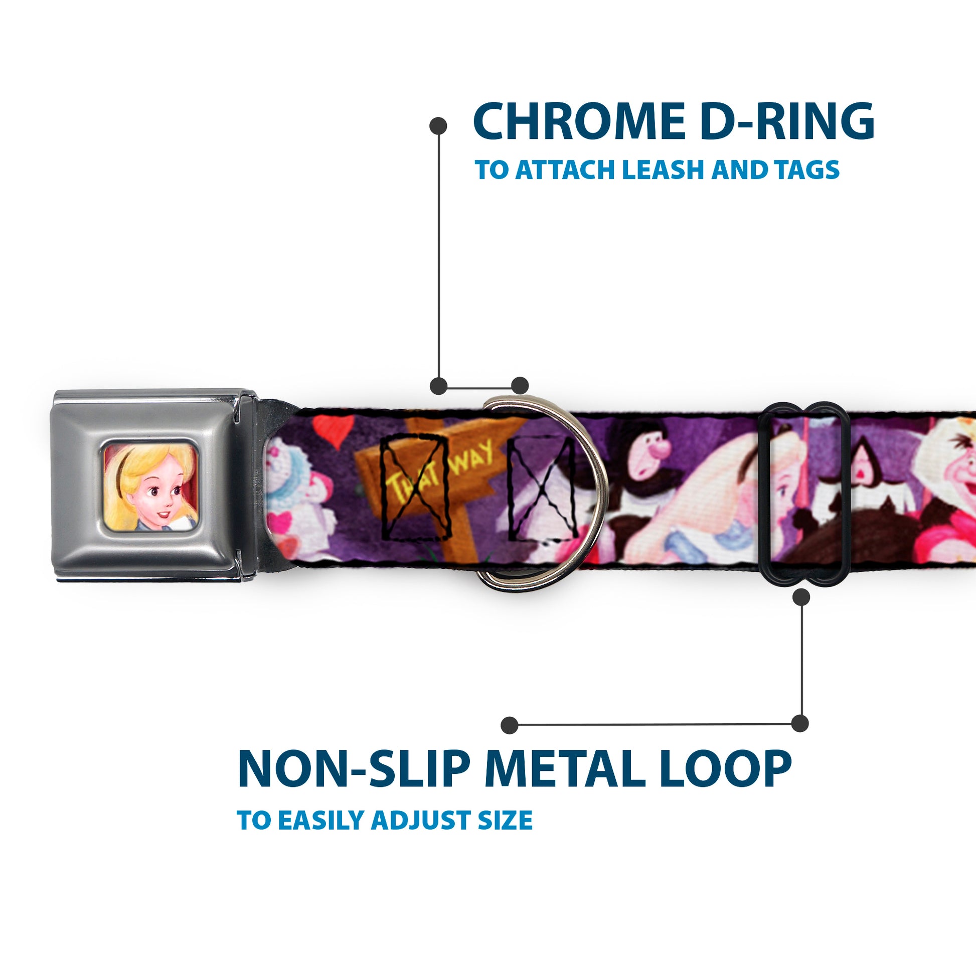 Alice Face Full Color Red Seatbelt Buckle Collar - Alice & the Queen of Hearts Scenes Seatbelt Buckle Collars Disney
