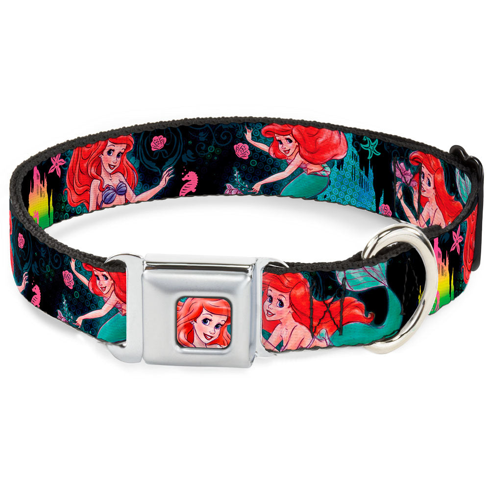 Ariel Face Full Color Turquoise Seatbelt Buckle Collar - Ariel Underwater Poses/Palace Silhouette Seatbelt Buckle Collars Disney