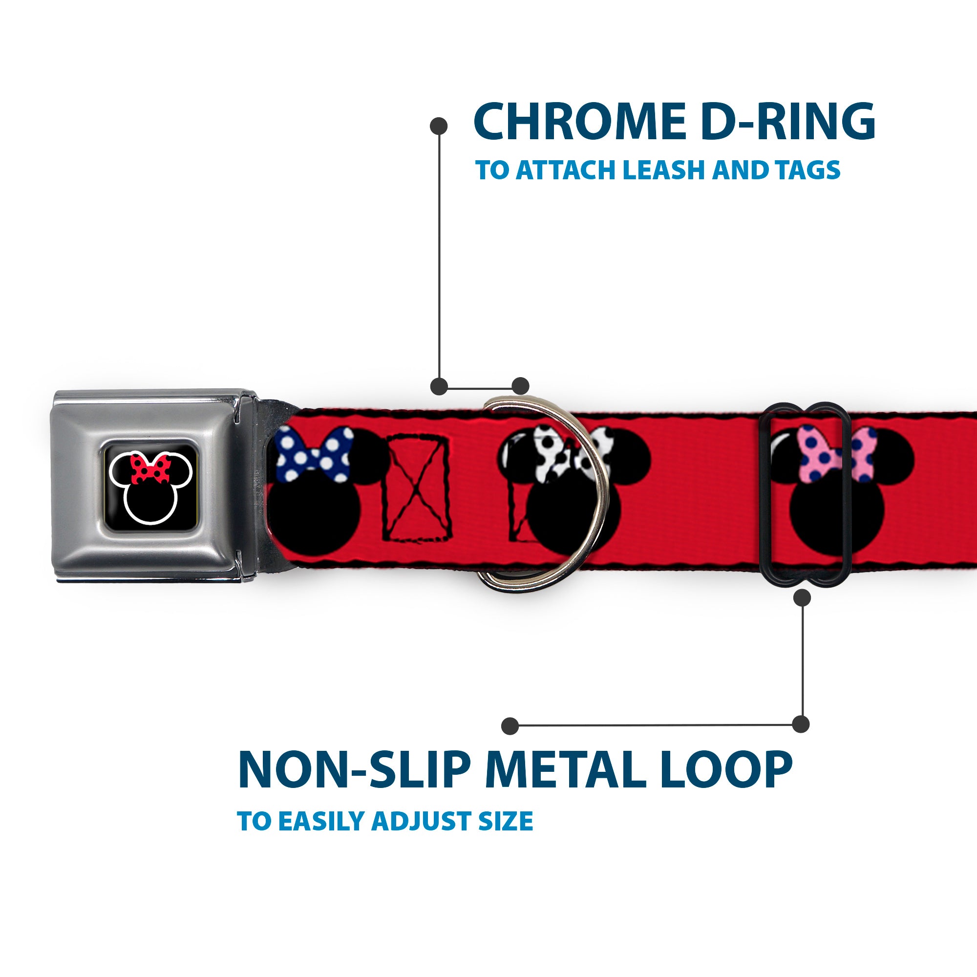 Minnie Mouse Outline Full Color Black White Red Polka Dot Seatbelt Buckle Collar - Minnie Mouse Silhouette Red/Black/Polka Dot Seatbelt Buckle Collars Disney