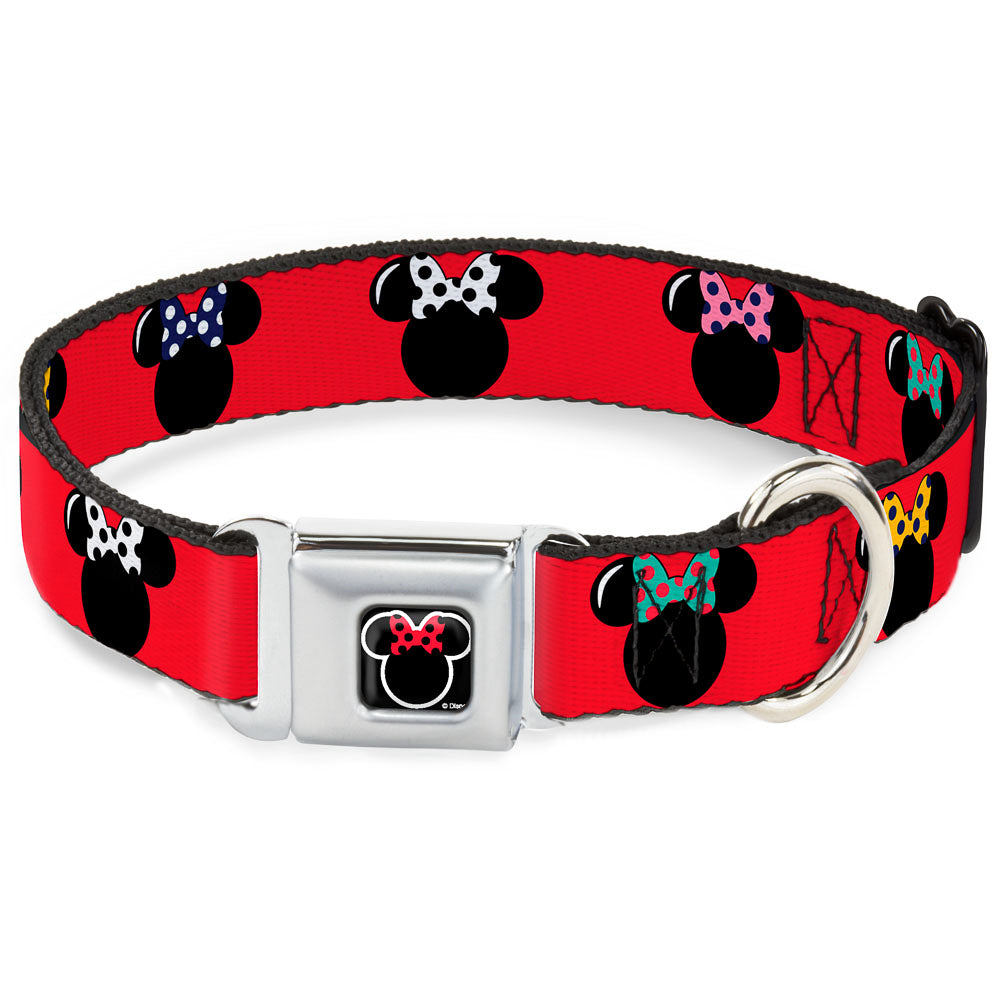 Minnie Mouse Outline Full Color Black White Red Polka Dot Seatbelt Buckle Collar - Minnie Mouse Silhouette Red/Black/Polka Dot Seatbelt Buckle Collars Disney