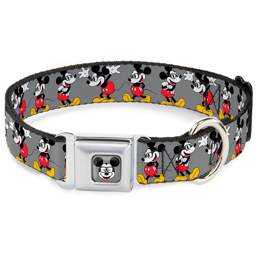 Mickey Mouse w Glasses Full Color Gray Seatbelt Buckle Collar - Mickey Mouse w/Glasses Poses Gray Seatbelt Buckle Collars Disney