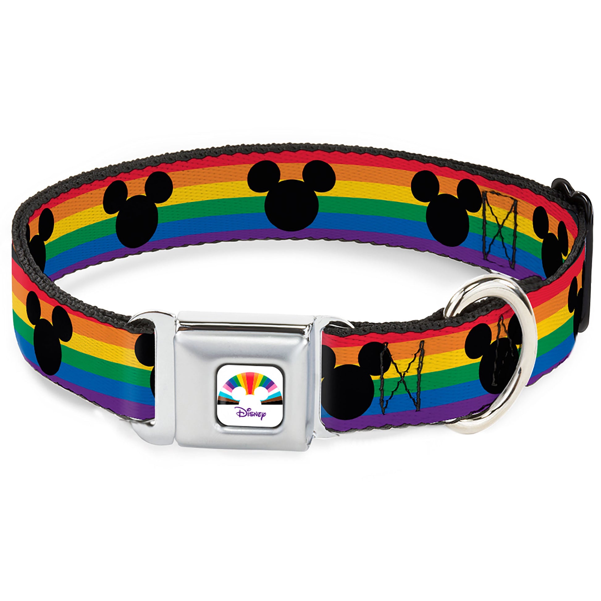 DISNEY Mickey Mouse Pride Ears Icon Full Color White/Multi Color Seatbelt Buckle Collar - Mickey Mouse Ears Icon Rainbow Pride Flag Seatbelt Buckle Collars Disney