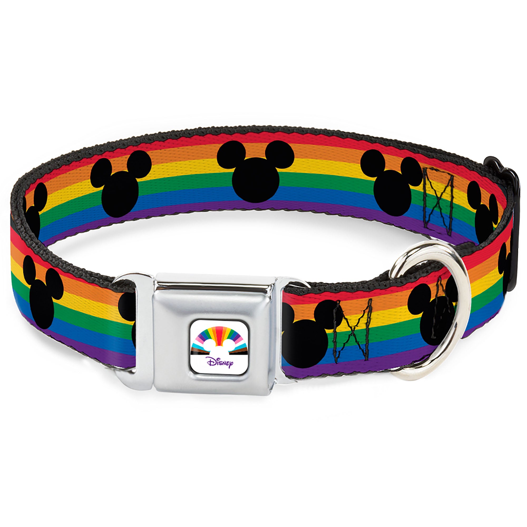DISNEY Mickey Mouse Pride Ears Icon Full Color White/Multi Color Seatbelt Buckle Collar - Mickey Mouse Ears Icon Rainbow Pride Flag Seatbelt Buckle Collars Disney