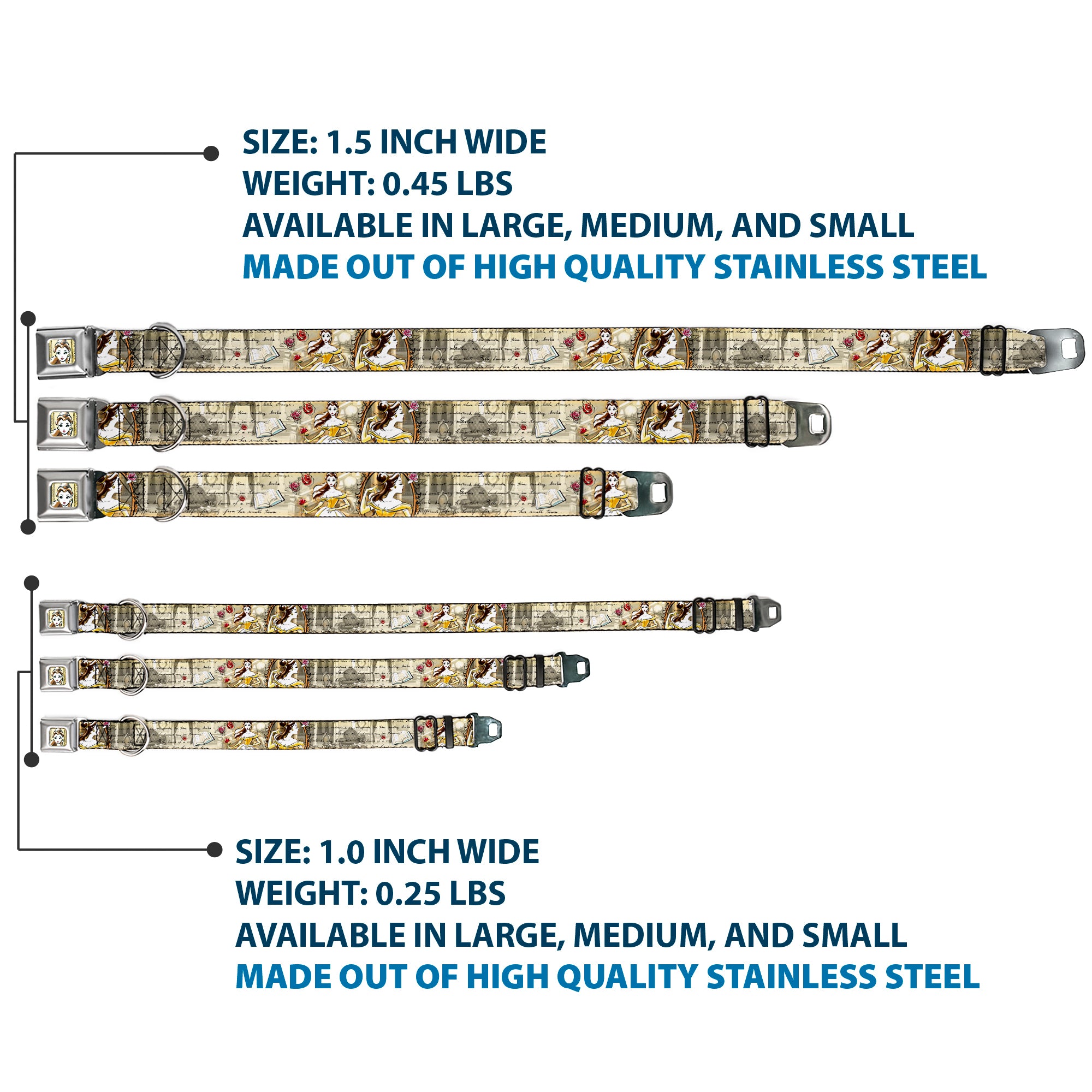 Belle Face Sketch Full Color Light Yellow Seatbelt Buckle Collar - Belle Sketch Poses/Story Script Seatbelt Buckle Collars Disney