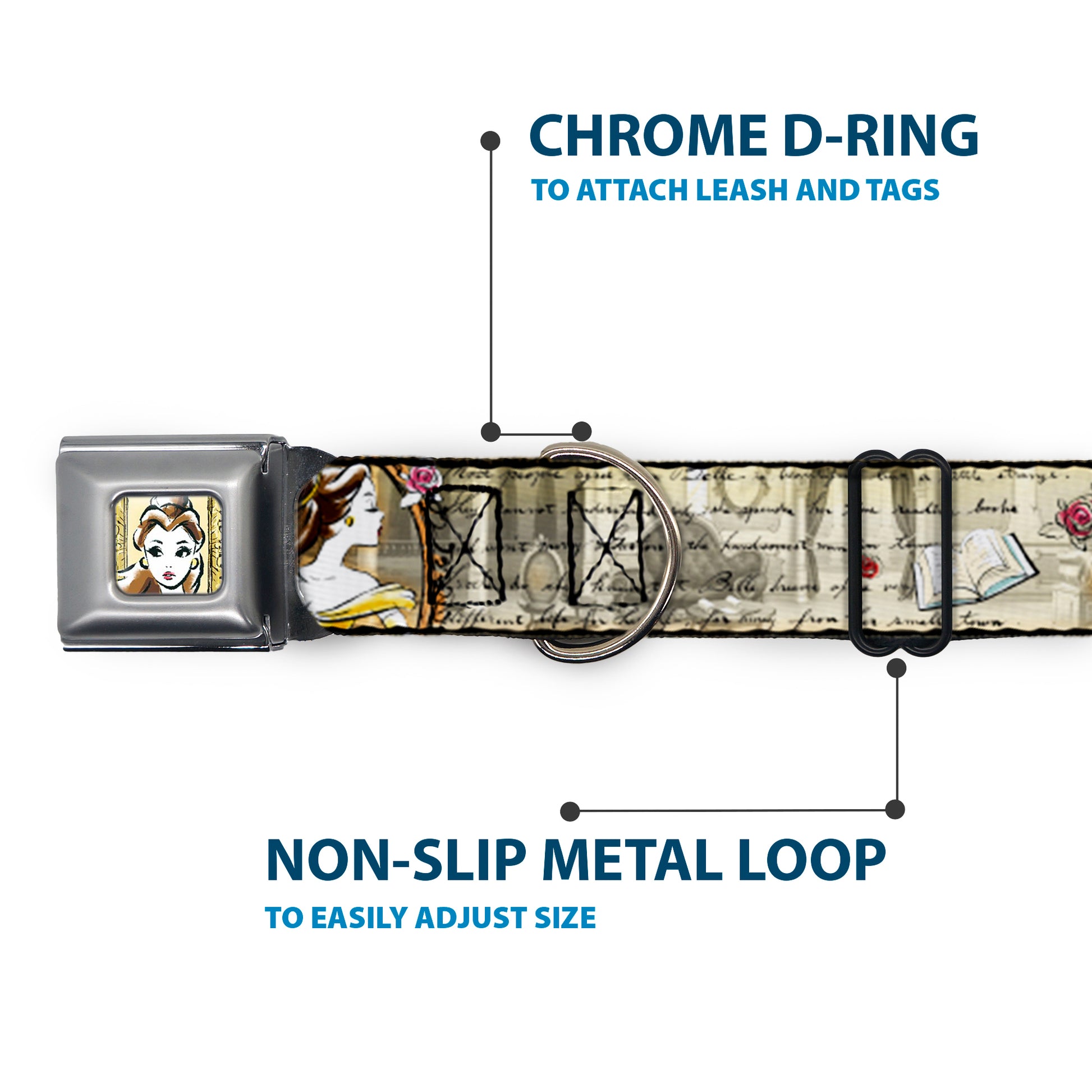 Belle Face Sketch Full Color Light Yellow Seatbelt Buckle Collar - Belle Sketch Poses/Story Script Seatbelt Buckle Collars Disney