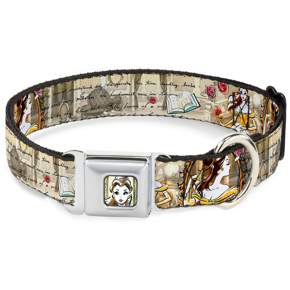 Belle Face Sketch Full Color Light Yellow Seatbelt Buckle Collar - Belle Sketch Poses/Story Script Seatbelt Buckle Collars Disney