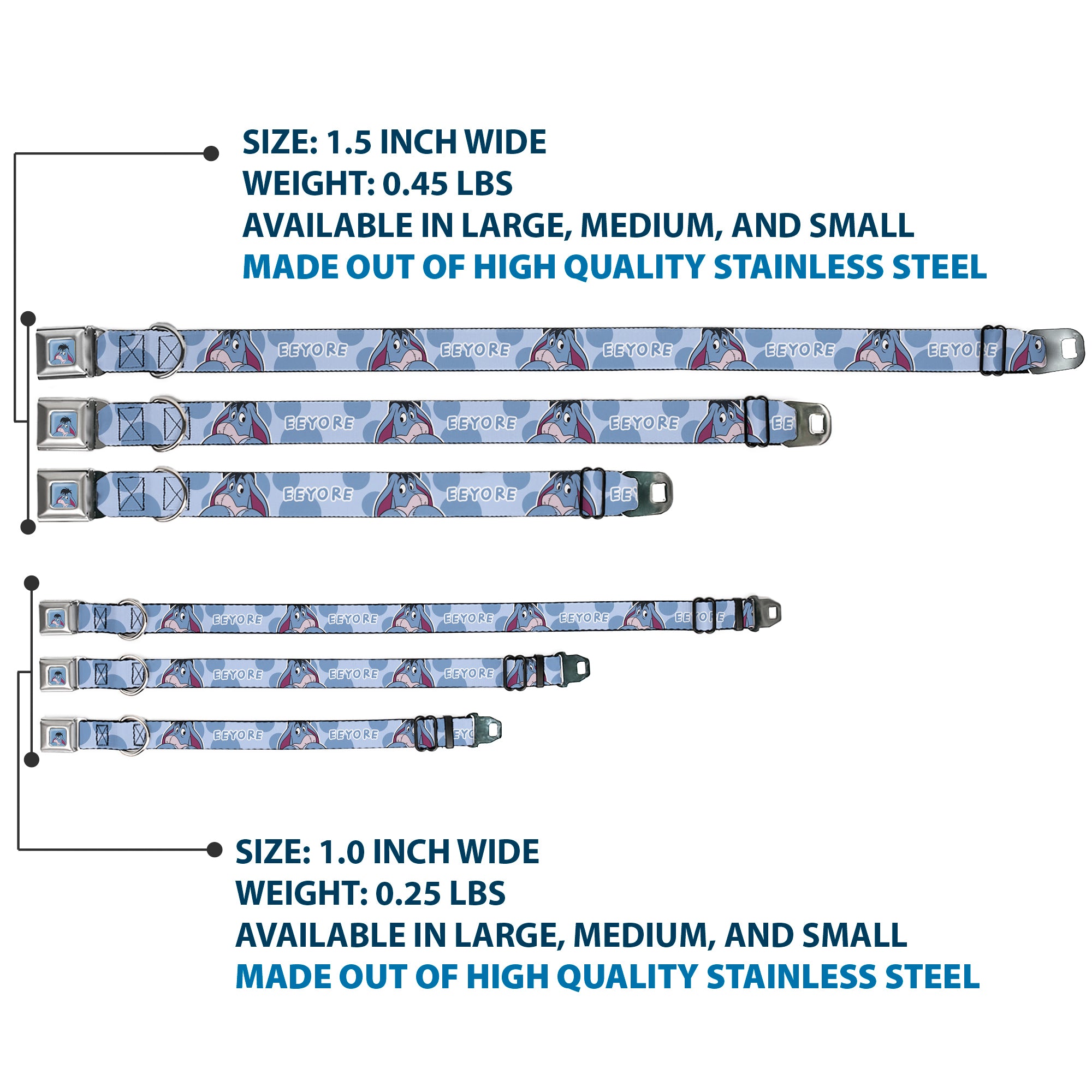 Winnie the Pooh Eeyore Expression Close-Up Blue Seatbelt Buckle Collar - Winnie the Pooh Eeyore Text and Expression Close-Up Dot Blues Seatbelt Buckle Collars Disney