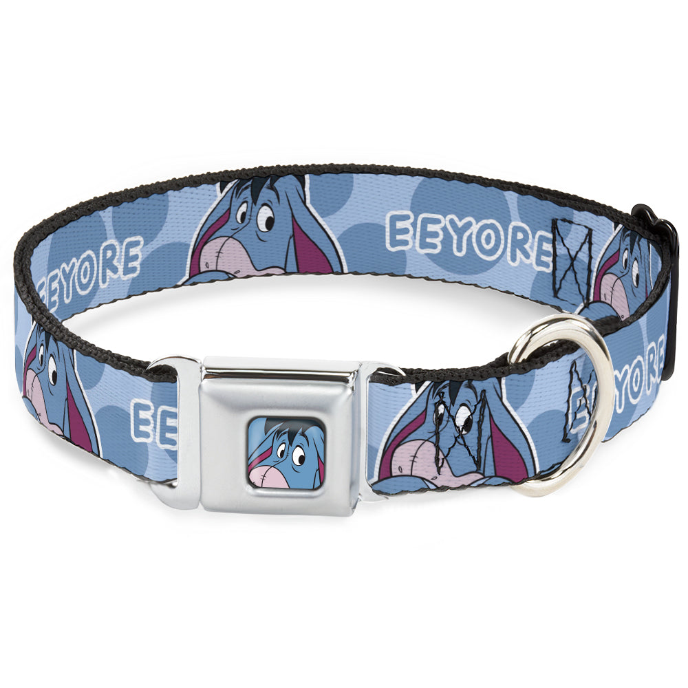 Winnie the Pooh Eeyore Expression Close-Up Blue Seatbelt Buckle Collar - Winnie the Pooh Eeyore Text and Expression Close-Up Dot Blues Seatbelt Buckle Collars Disney