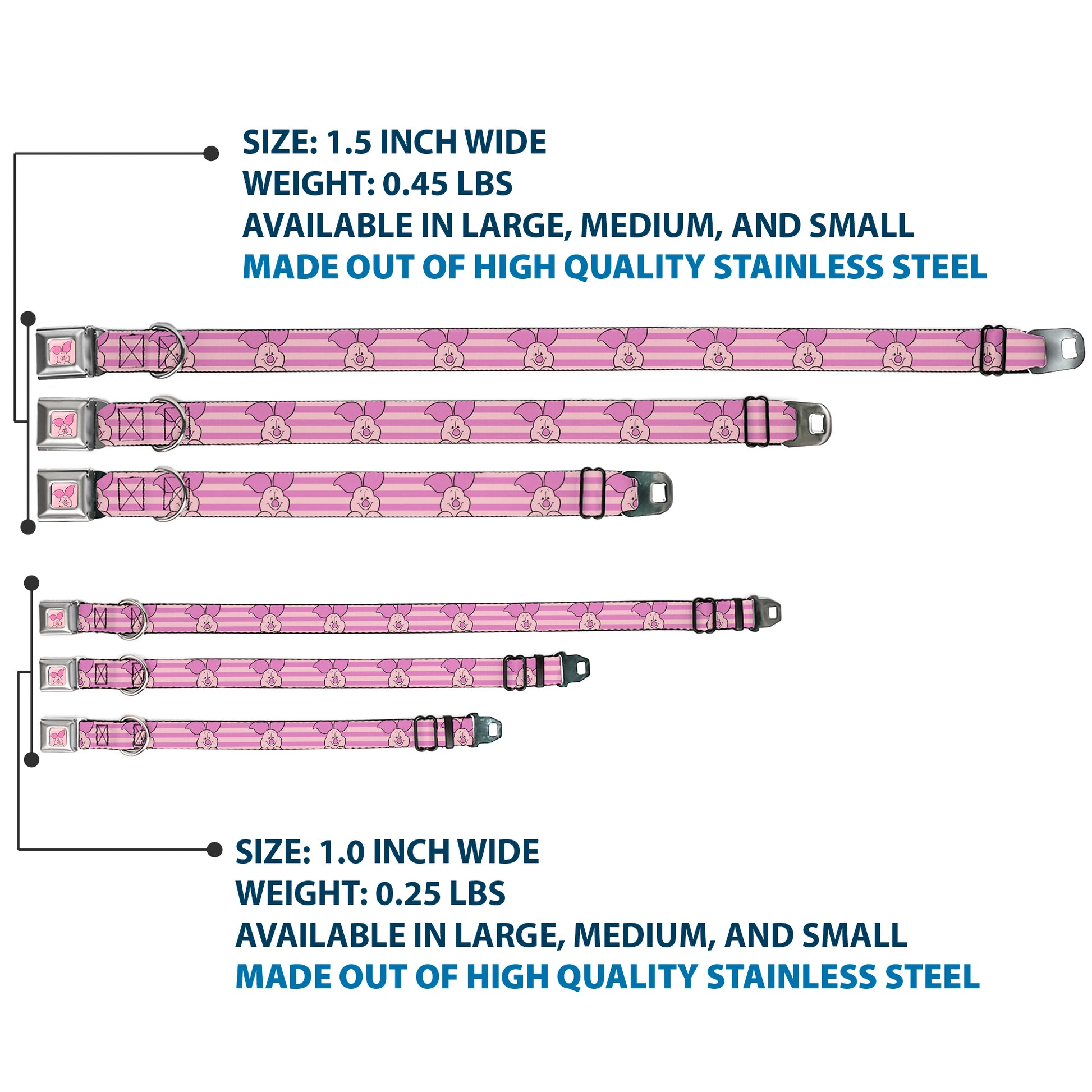 Winnie the Pooh Piglet Expression Close-Up Pink Seatbelt Buckle Collar - Winnie the Pooh Piglet Expression Close-Up Stripe Pinks Seatbelt Buckle Collars Disney