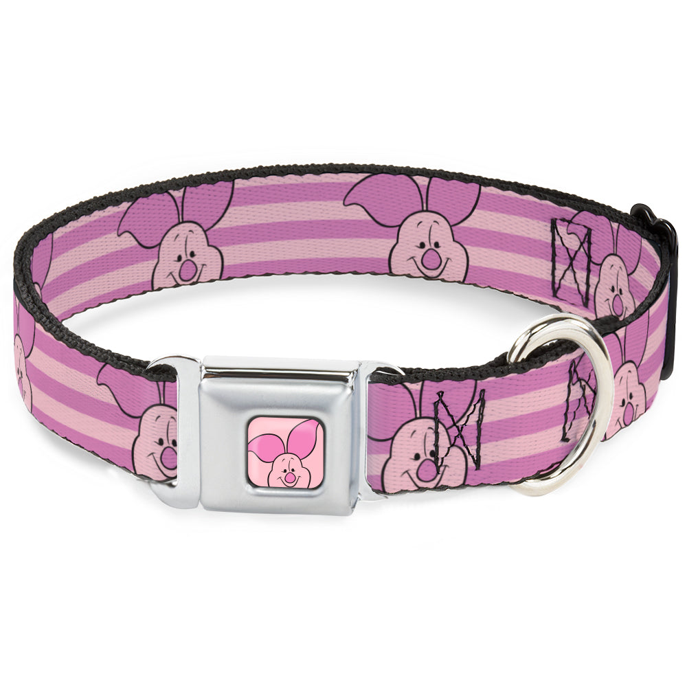 Winnie the Pooh Piglet Expression Close-Up Pink Seatbelt Buckle Collar - Winnie the Pooh Piglet Expression Close-Up Stripe Pinks Seatbelt Buckle Collars Disney
