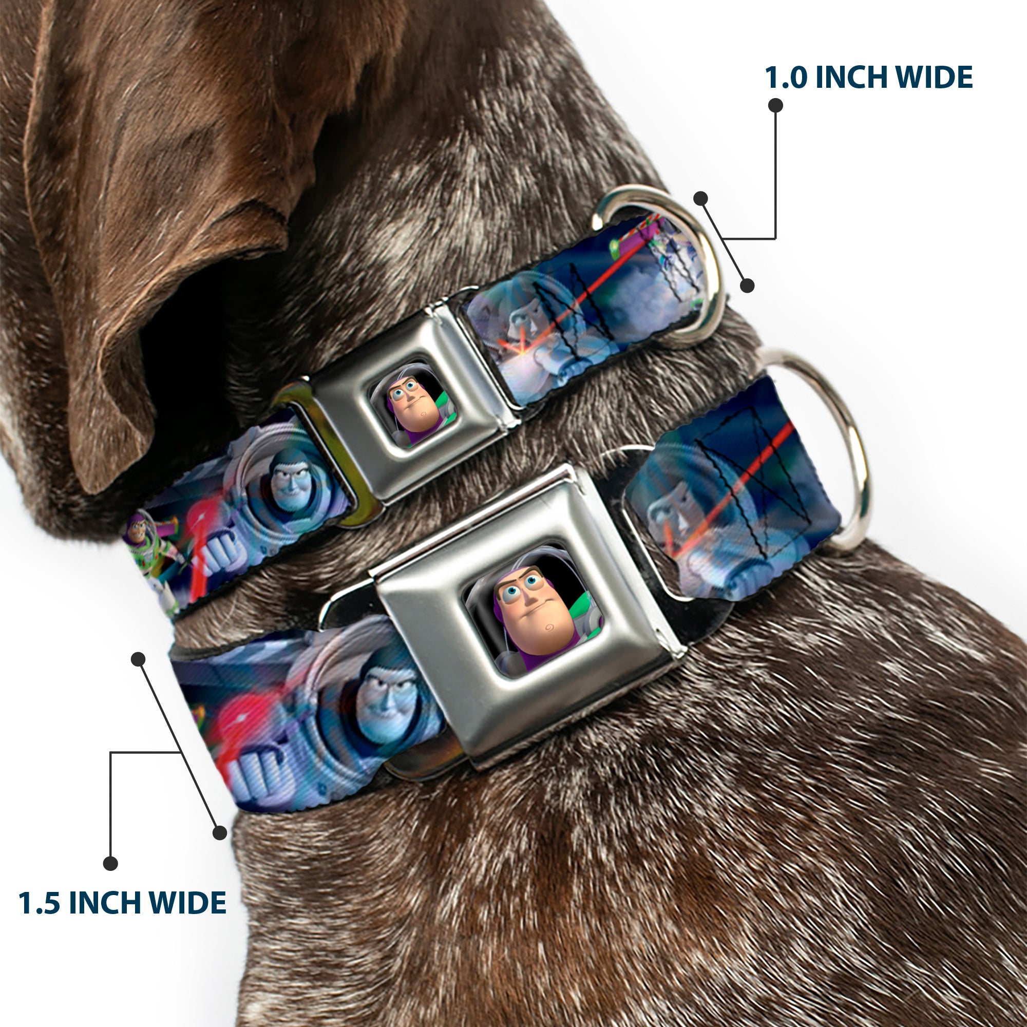 Buzz Lightyear Pose2 Full Color Black Seatbelt Buckle Collar - Buzz Lightyear Action Poses Stacked Seatbelt Buckle Collars Disney