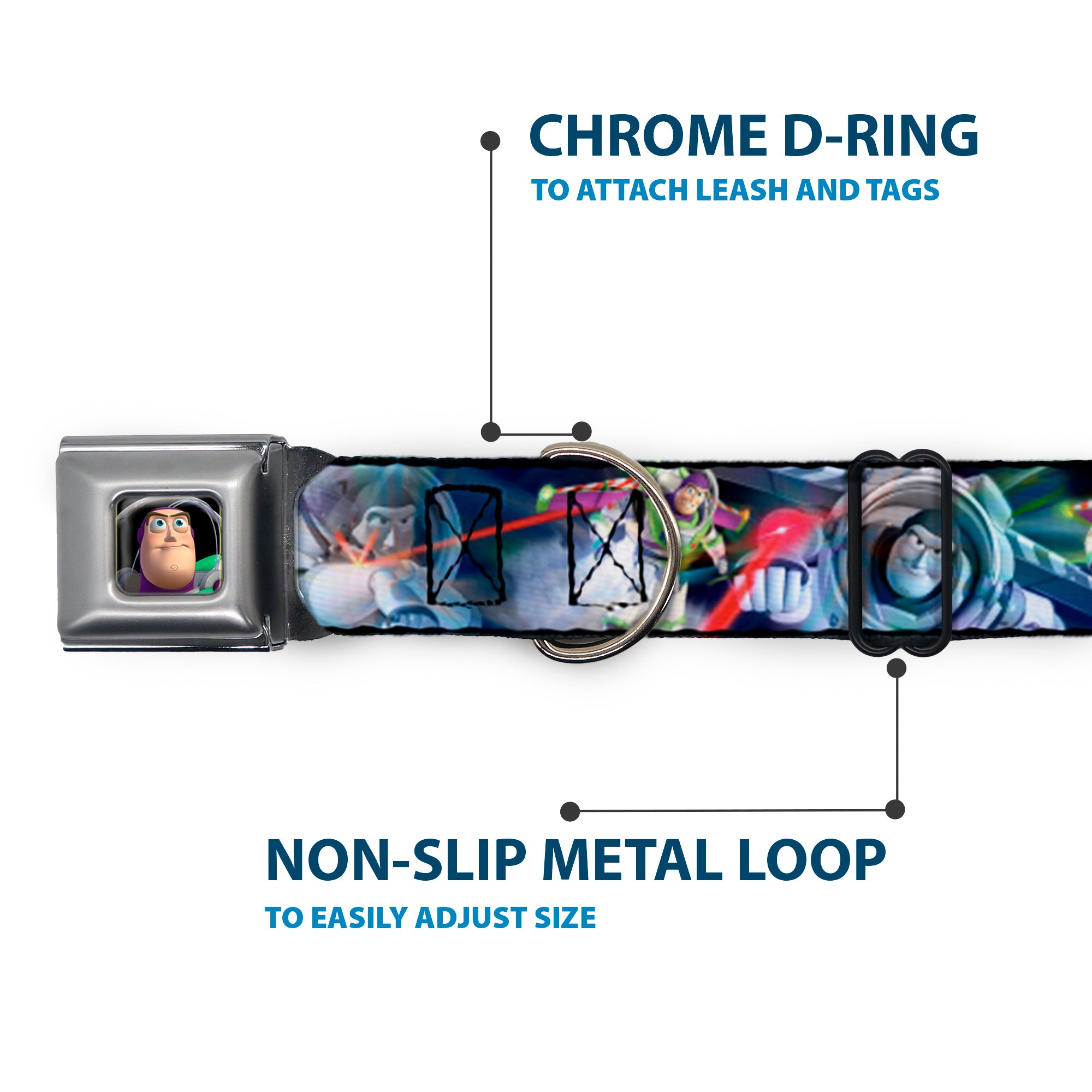 Buzz Lightyear Pose2 Full Color Black Seatbelt Buckle Collar - Buzz Lightyear Action Poses Stacked Seatbelt Buckle Collars Disney