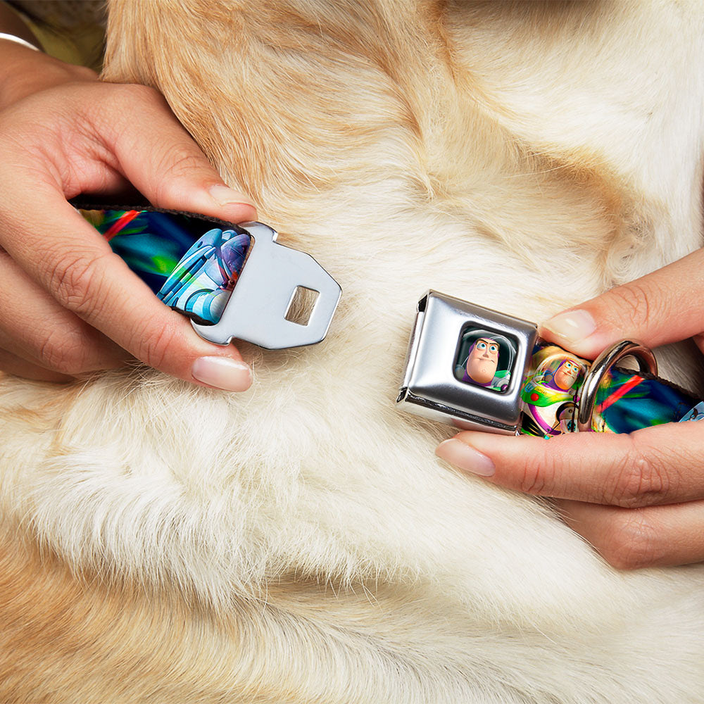 Buzz Lightyear Pose2 Full Color Black Seatbelt Buckle Collar - Buzz Lightyear Action Poses Stacked Seatbelt Buckle Collars Disney