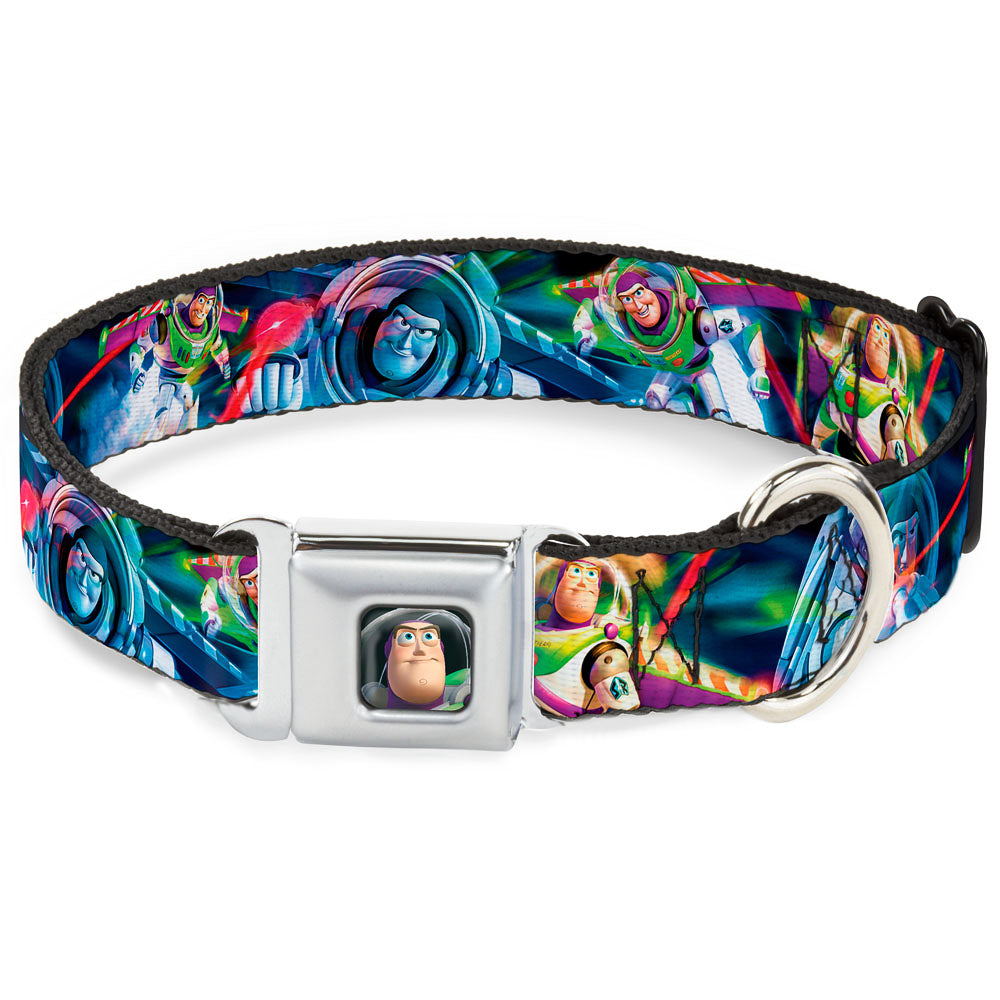 Buzz Lightyear Pose2 Full Color Black Seatbelt Buckle Collar - Buzz Lightyear Action Poses Stacked Seatbelt Buckle Collars Disney