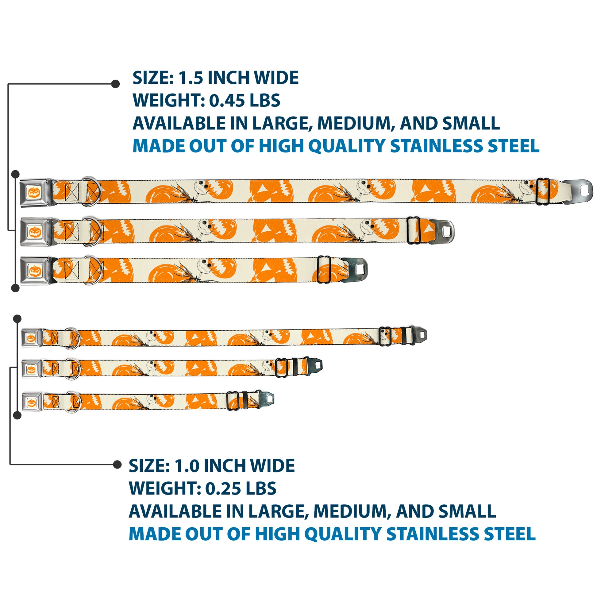 The Nightmare Before Christmas Pumpkin Ivory/Orange Seatbelt Buckle Collar - The Nightmare Before Christmas Jack Pose and Pumpkins Collage Ivory/Orange/Black Seatbelt Buckle Collars Disney