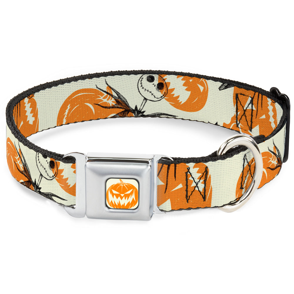 The Nightmare Before Christmas Pumpkin Ivory/Orange Seatbelt Buckle Collar - The Nightmare Before Christmas Jack Pose and Pumpkins Collage Ivory/Orange/Black Seatbelt Buckle Collars Disney