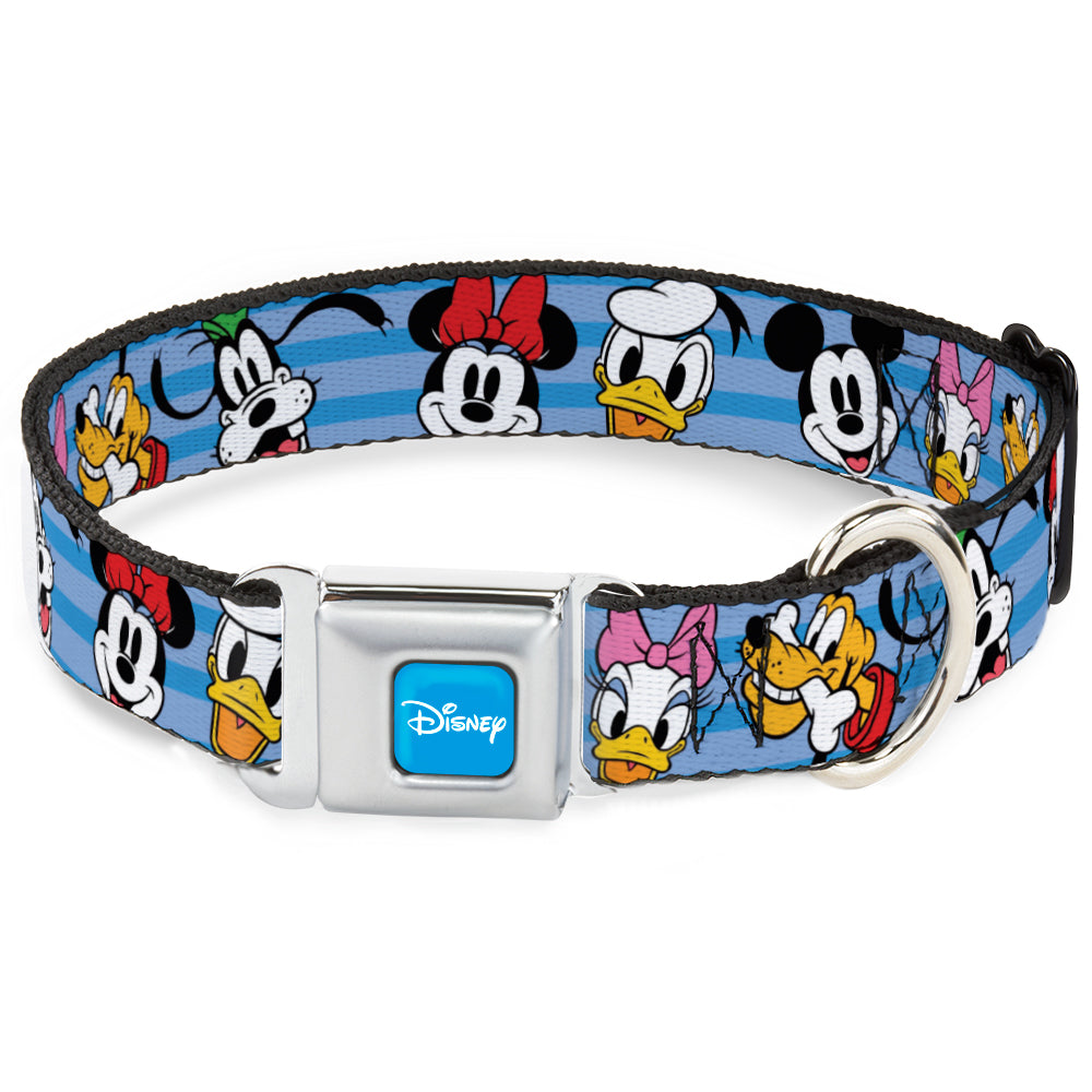 DISNEY Signature Full Color Blue/White Seatbelt Buckle Collar - Disney The Sensational Six Smiling Faces Stripe Blues Seatbelt Buckle Collars Disney
