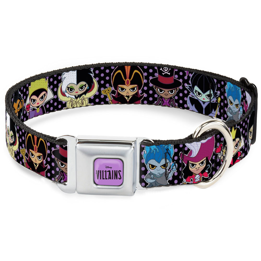 DISNEY VILLAINS Text Full Color Lavender/Black Seatbelt Buckle Collar - Disney 11-Sweet Chibi Villain Poses Polka Dot Black/Lavender Seatbelt Buckle Collars Disney