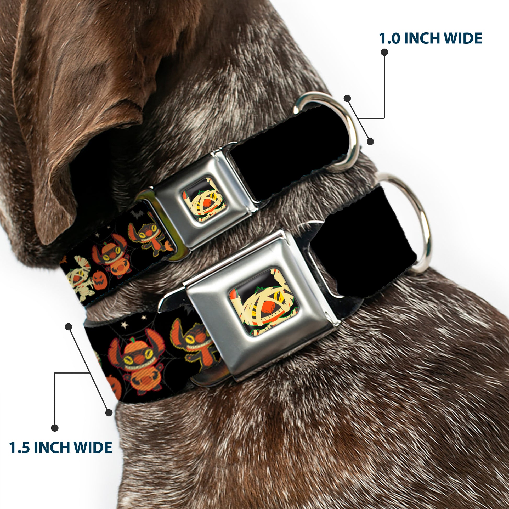 Lilo and Stitch Holiday Halloween Stitch Mummy Face Full Color Black Seatbelt Buckle Collar - Lilo and Stitch Halloween Stitch Dress Up Poses Black Seatbelt Buckle Collars Disney