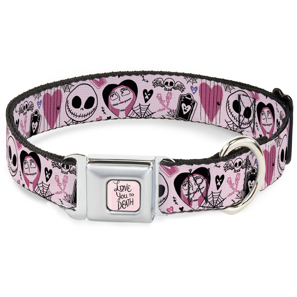 The Nightmare Before Christmas LOVE YOU TO DEATH Full Color Pink/Black Seatbelt Buckle Collar - The Nightmare Before Christmas Jack and Sally Doodles Pinks/Black Seatbelt Buckle Collars Disney