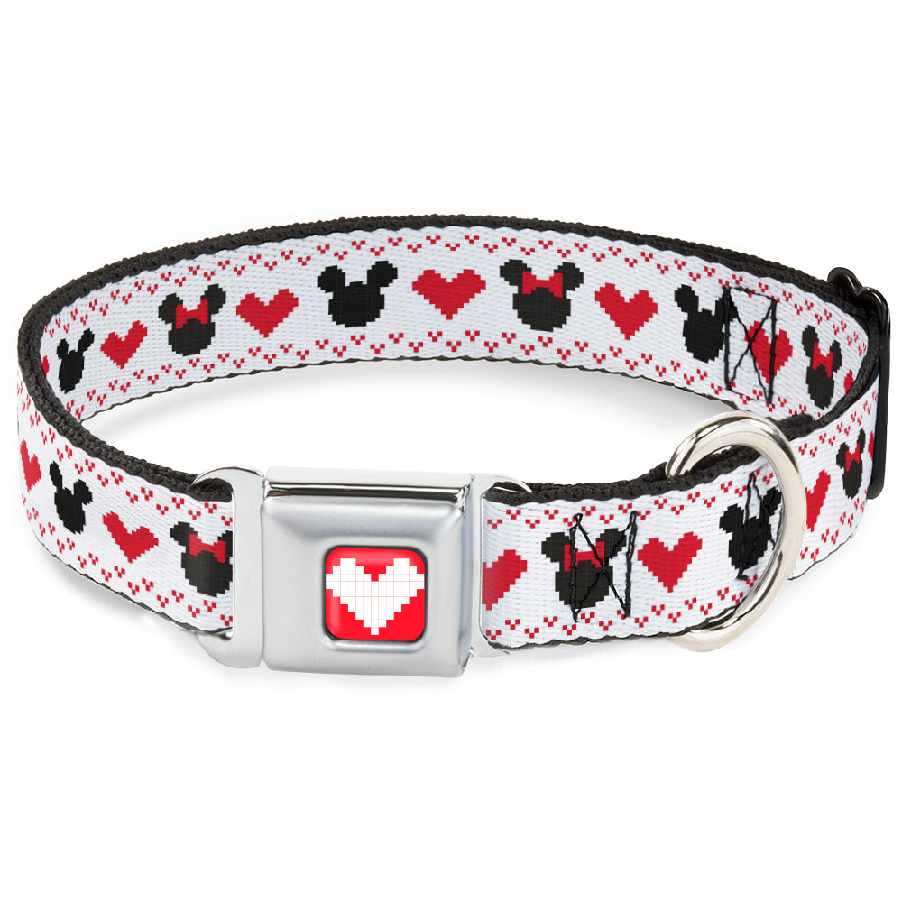 Disney Holiday Mickey and Minnie Mouse Heart Sweater Stitch Full Color Reds Seatbelt Buckle Collar - Disney Holiday Mickey and Minnie Mouse Heart Sweater Stitch White/Red/Black Seatbelt Buckle Collars Disney