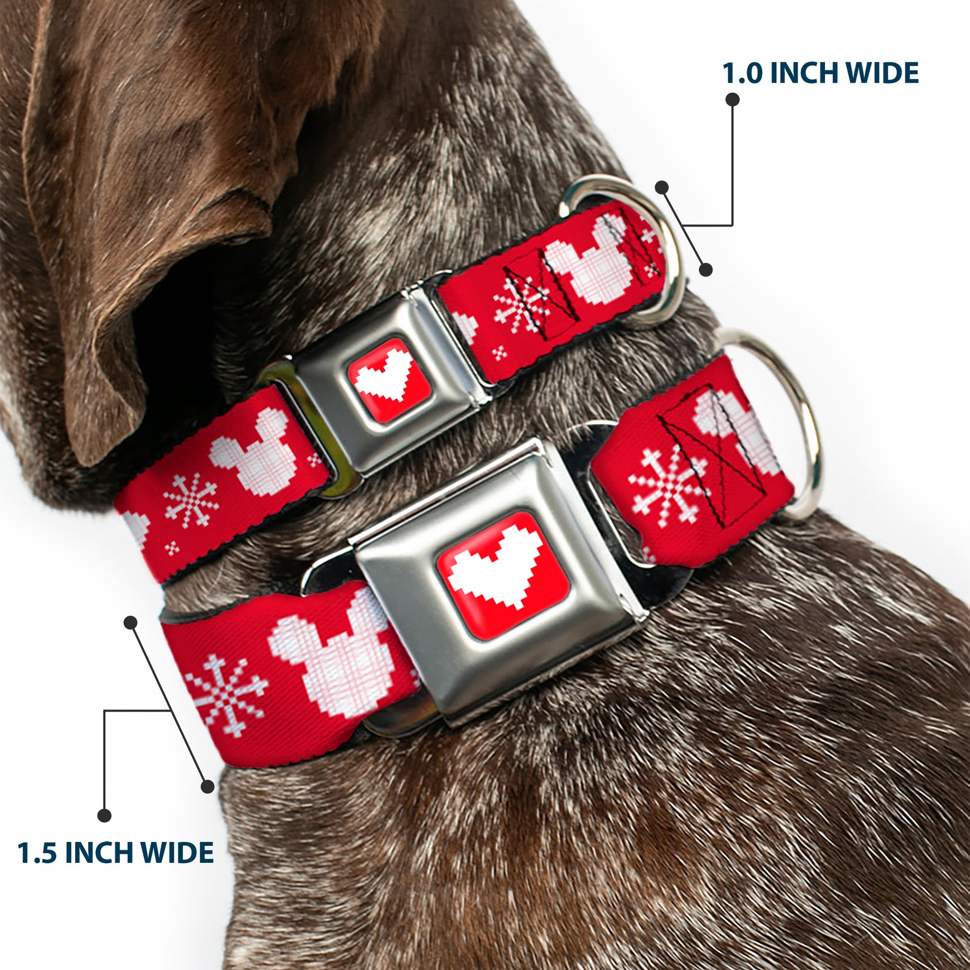 Disney Holiday Mickey Mouse Heart Sweater Stitch Full Color Red/White Seatbelt Buckle Collar - Disney Holiday Mickey Mouse Heart Sweater Stitch Red/White Seatbelt Buckle Collars Disney