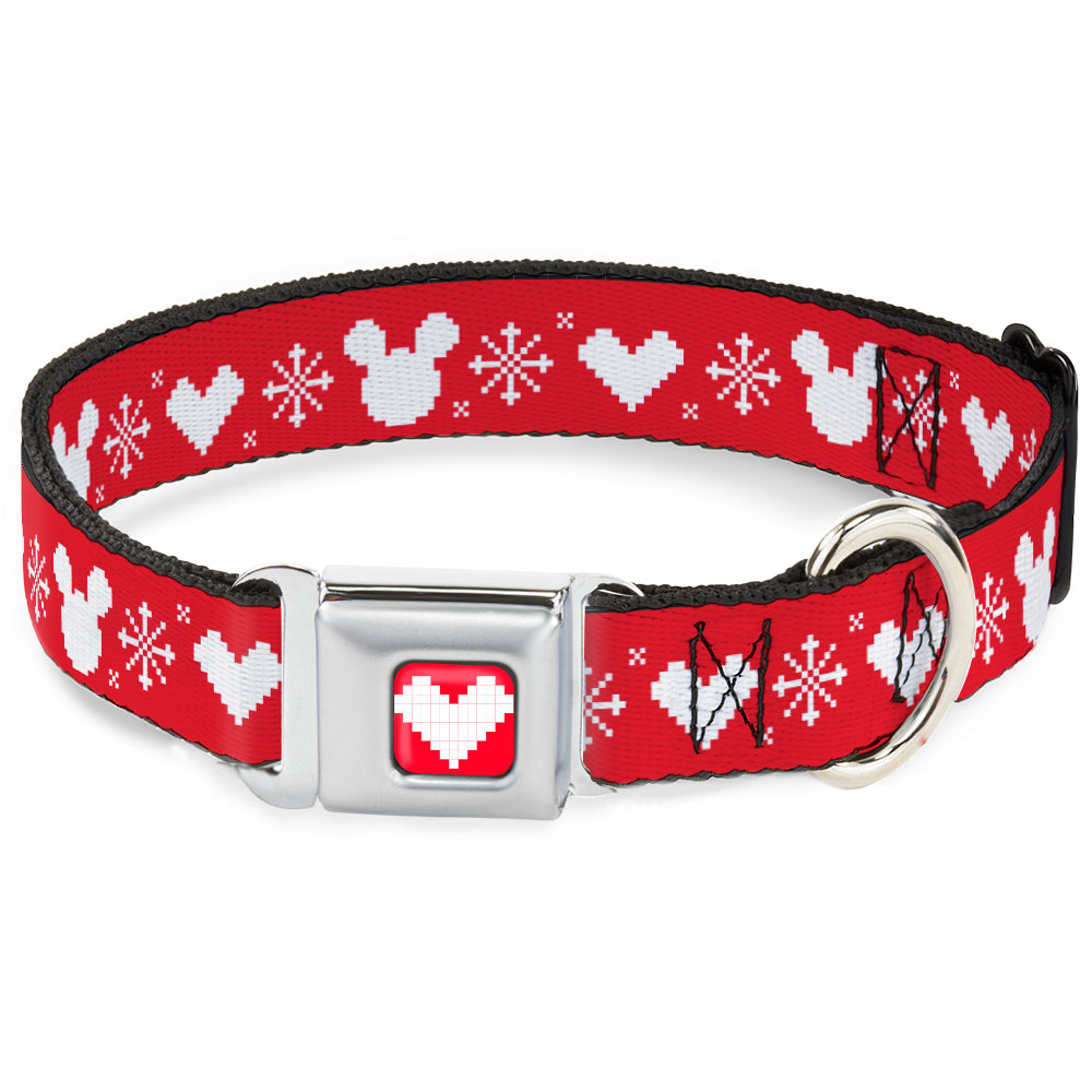 Disney Holiday Mickey Mouse Heart Sweater Stitch Full Color Red/White Seatbelt Buckle Collar - Disney Holiday Mickey Mouse Heart Sweater Stitch Red/White Seatbelt Buckle Collars Disney