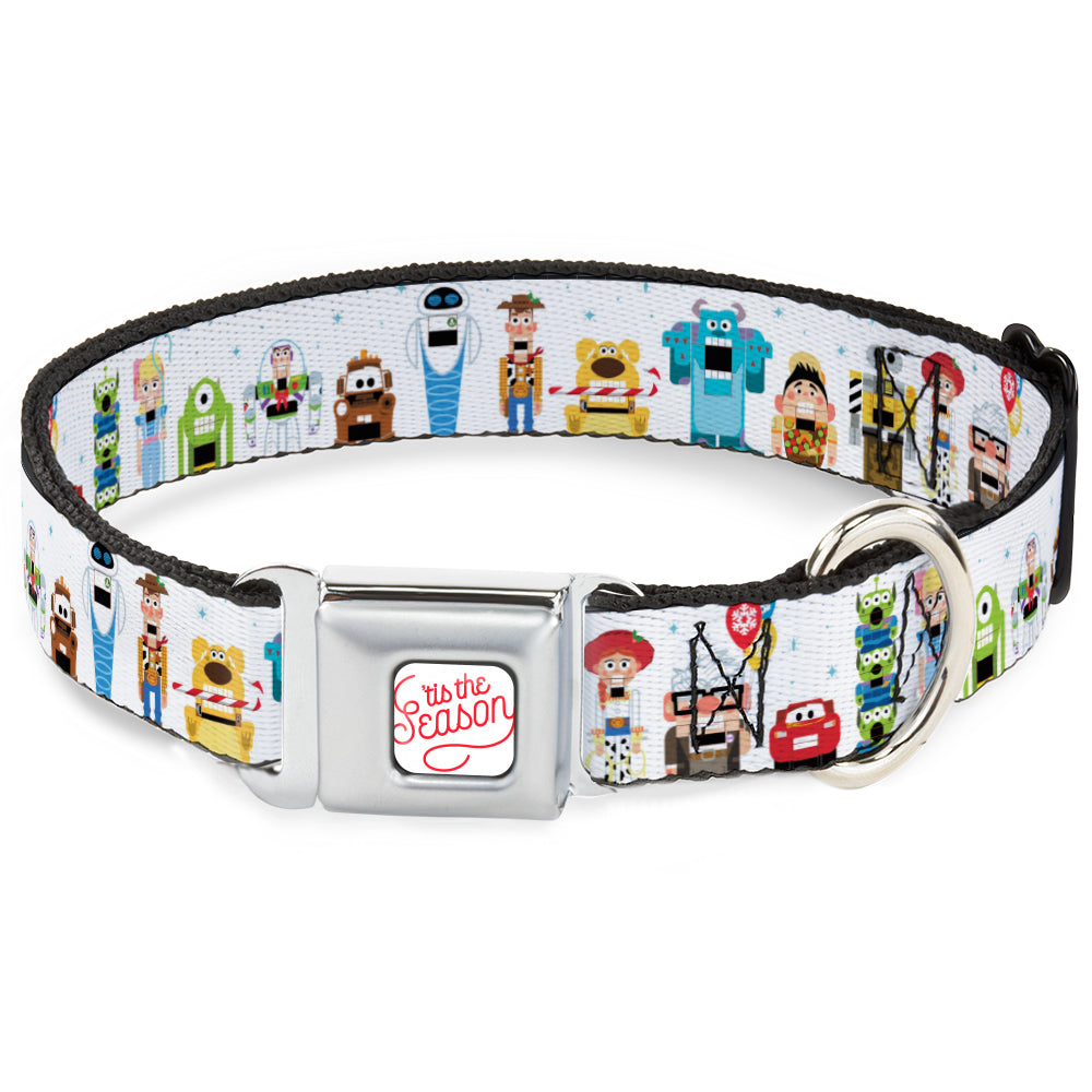 Pixar TIS THE SEASON Script Full Color White/Red Seatbelt Buckle Collar - Pixar Holiday Collection Nutcracker Characters Lineup/Stars White/Blues Seatbelt Buckle Collars Disney