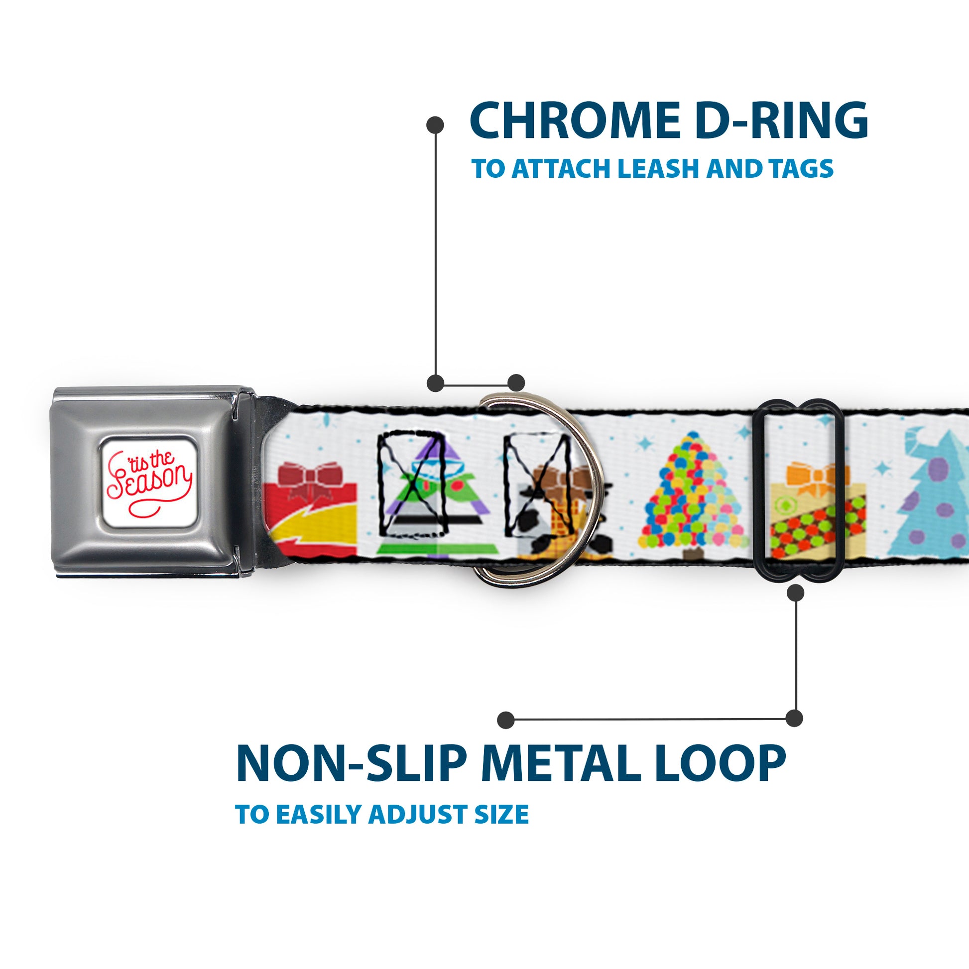 Pixar TIS THE SEASON Script Full Color White/Red Seatbelt Buckle Collar - Pixar Holiday Collection Character Gifts Lineup/Stars White/Blues Seatbelt Buckle Collars Disney