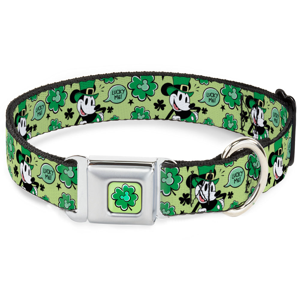 Mickey Mouse St. Patrick's Day Shamrock Full Color Greens Seatbelt Buckle Collar - Mickey Mouse St. Patrick's Day LUCKY ME Leprechaun Pose and Shamrocks Greens Seatbelt Buckle Collars Disney