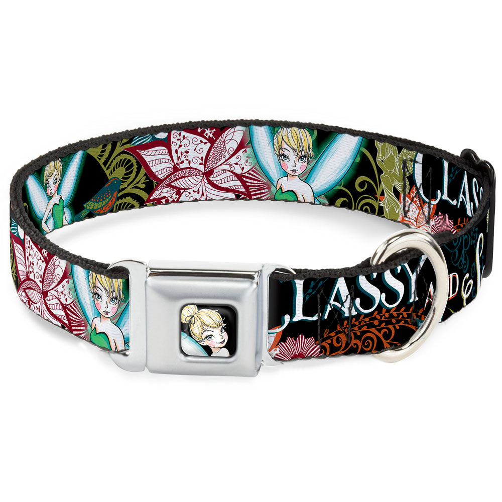Tinker Bell Sketch Full Color Black Seatbelt Buckle Collar - Tinker Bell Floral Collage CLASSY AND SASSY Seatbelt Buckle Collars Disney