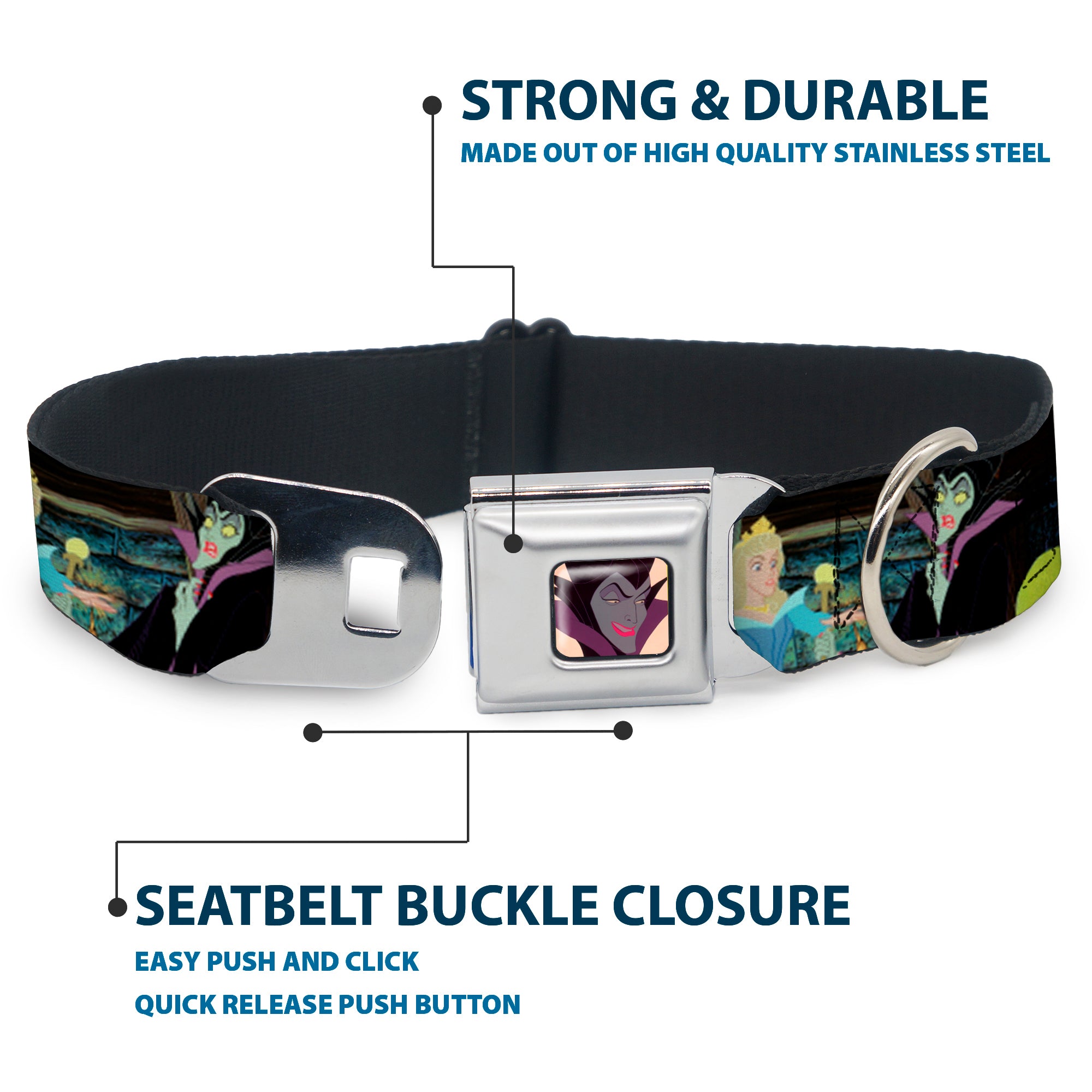 Maleficent Face2 Full Color Light Pink Glow Seatbelt Buckle Collar - Princess Aurora & Maleficent Scenes Seatbelt Buckle Collars Disney