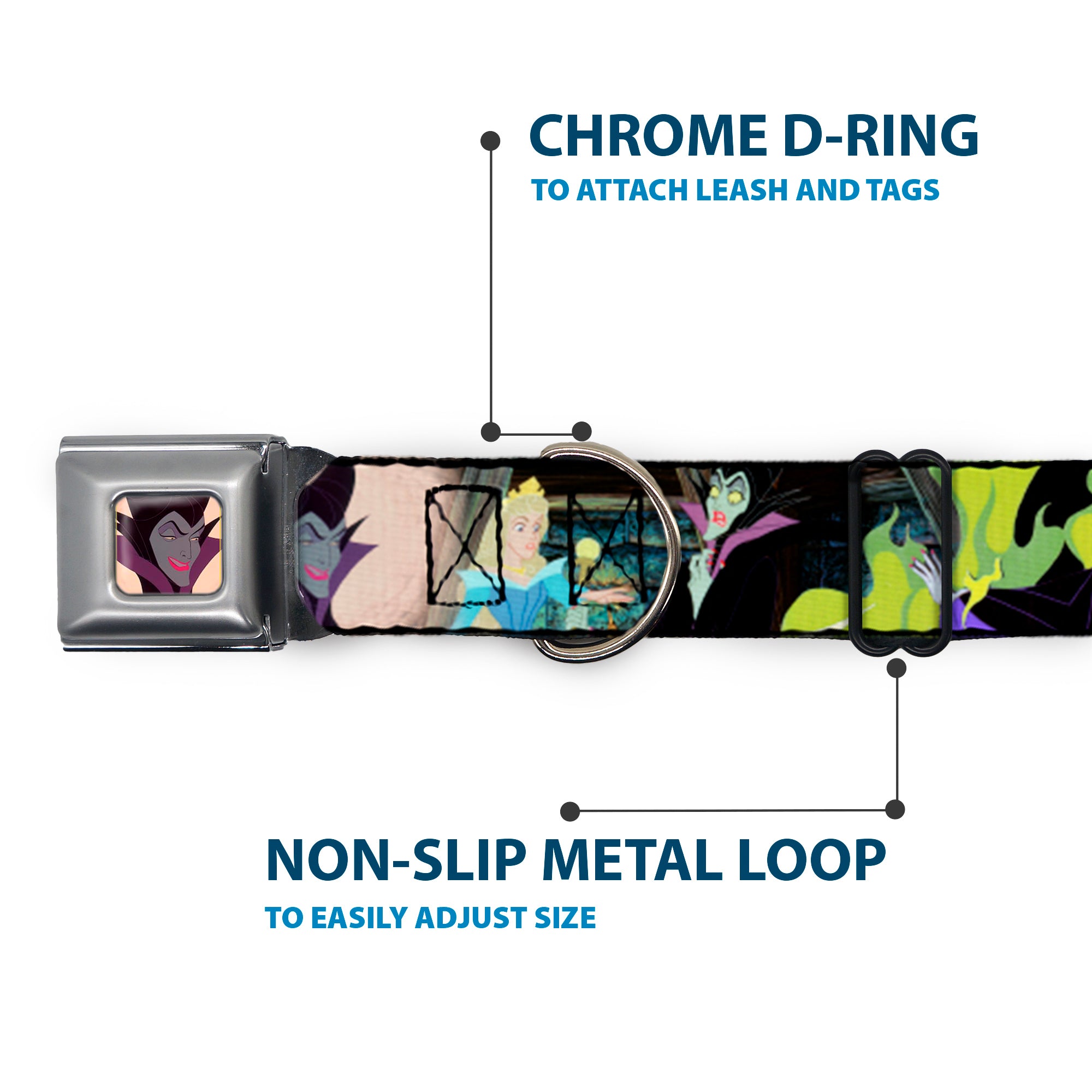 Maleficent Face2 Full Color Light Pink Glow Seatbelt Buckle Collar - Princess Aurora & Maleficent Scenes Seatbelt Buckle Collars Disney