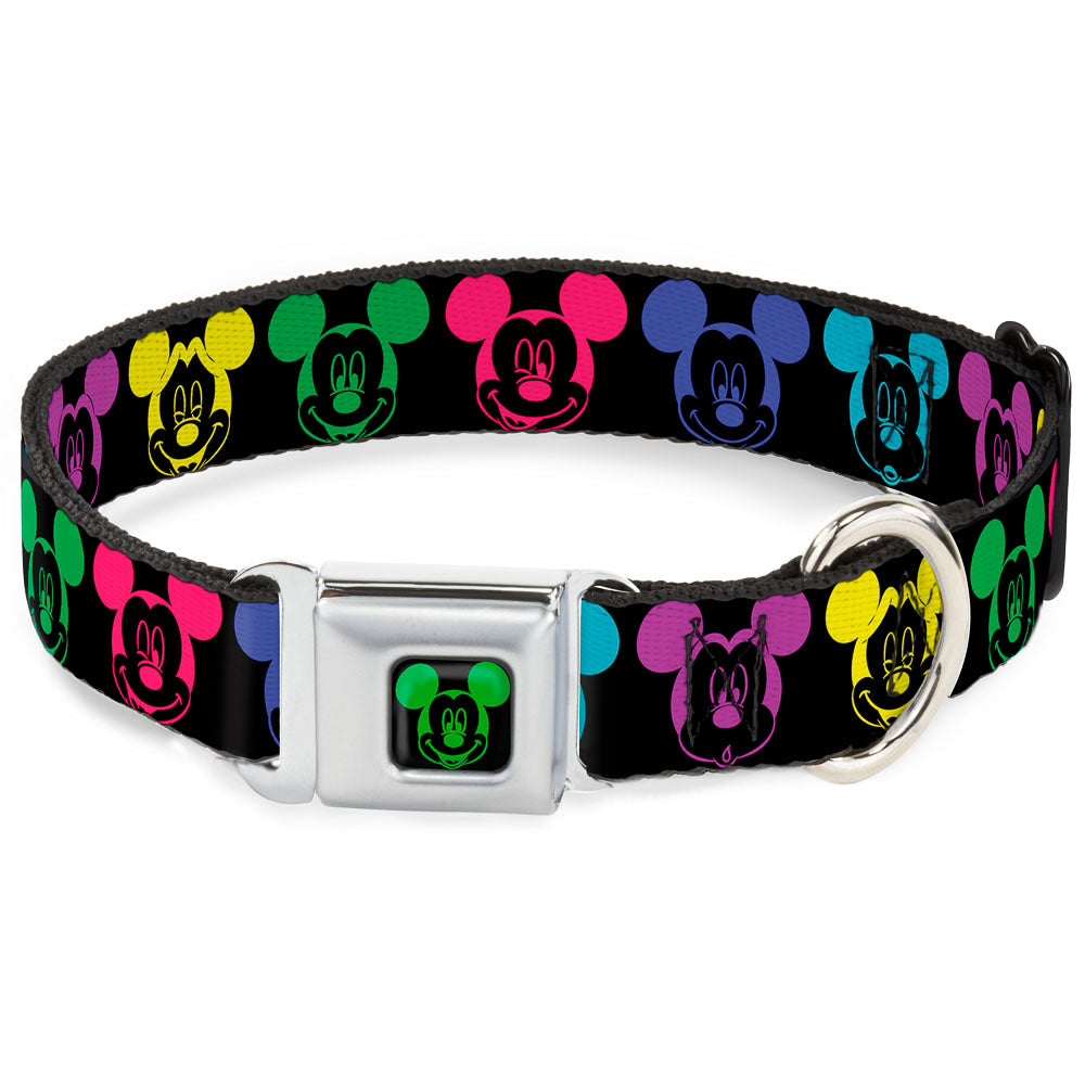 Mickey Mouse Expression2 Full Color Black Neon Green Seatbelt Buckle Collar - Mickey Expressions Black/Multi Neon Seatbelt Buckle Collars Disney