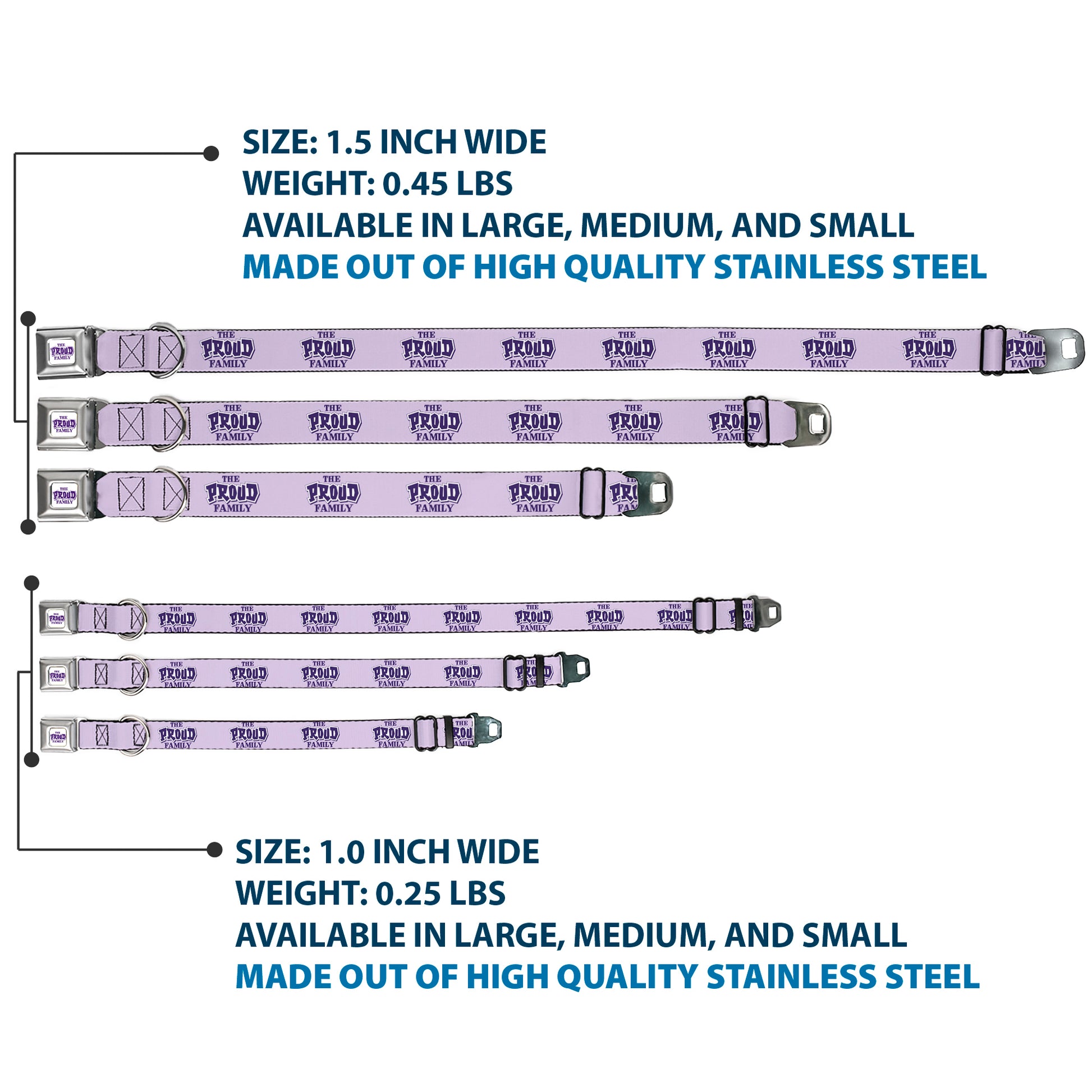 THE PROUD FAMILY Title Logo Full Color White/Purple Seatbelt Buckle Collar - THE PROUD FAMILY Title Logo Purples Seatbelt Buckle Collars Disney