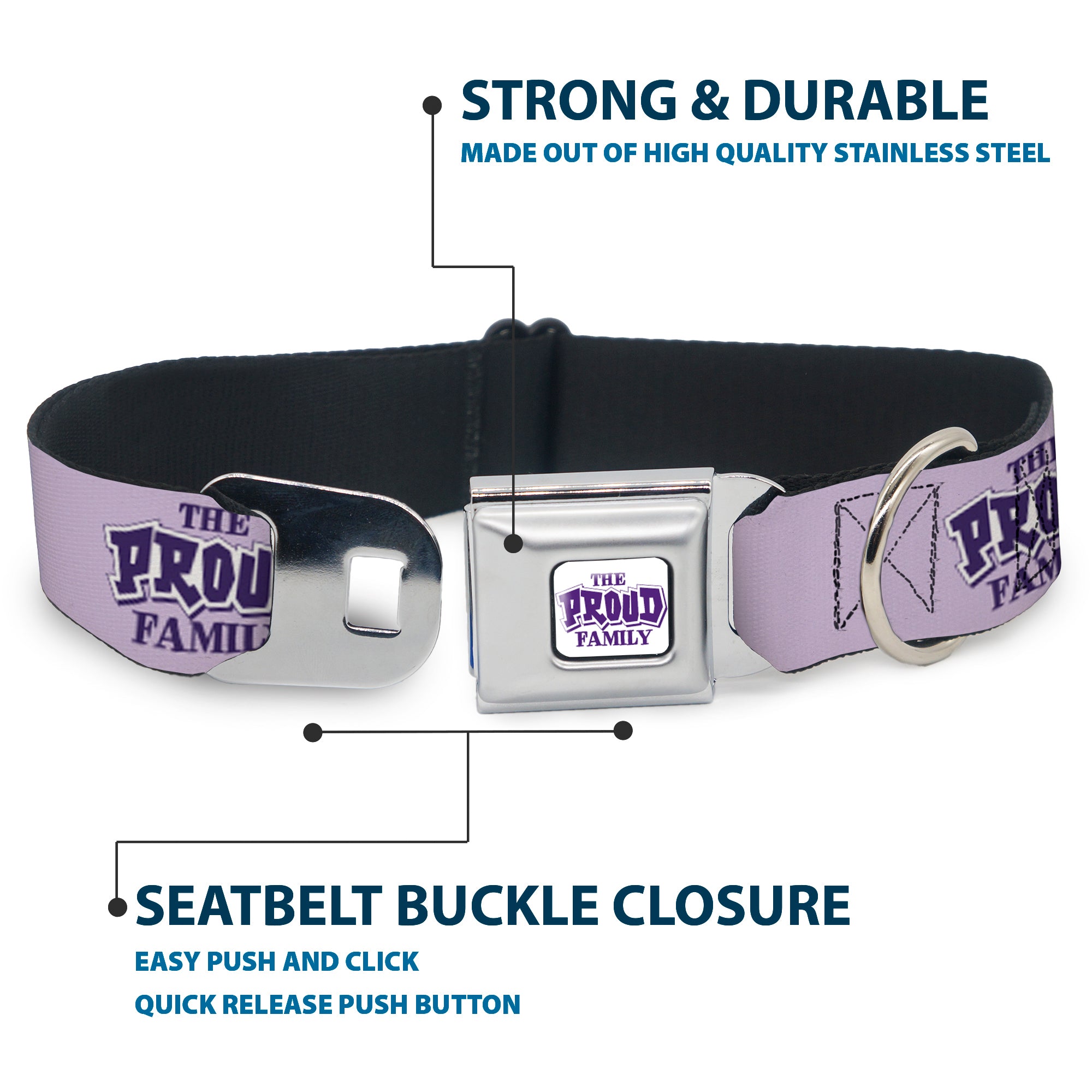 THE PROUD FAMILY Title Logo Full Color White/Purple Seatbelt Buckle Collar - THE PROUD FAMILY Title Logo Purples Seatbelt Buckle Collars Disney