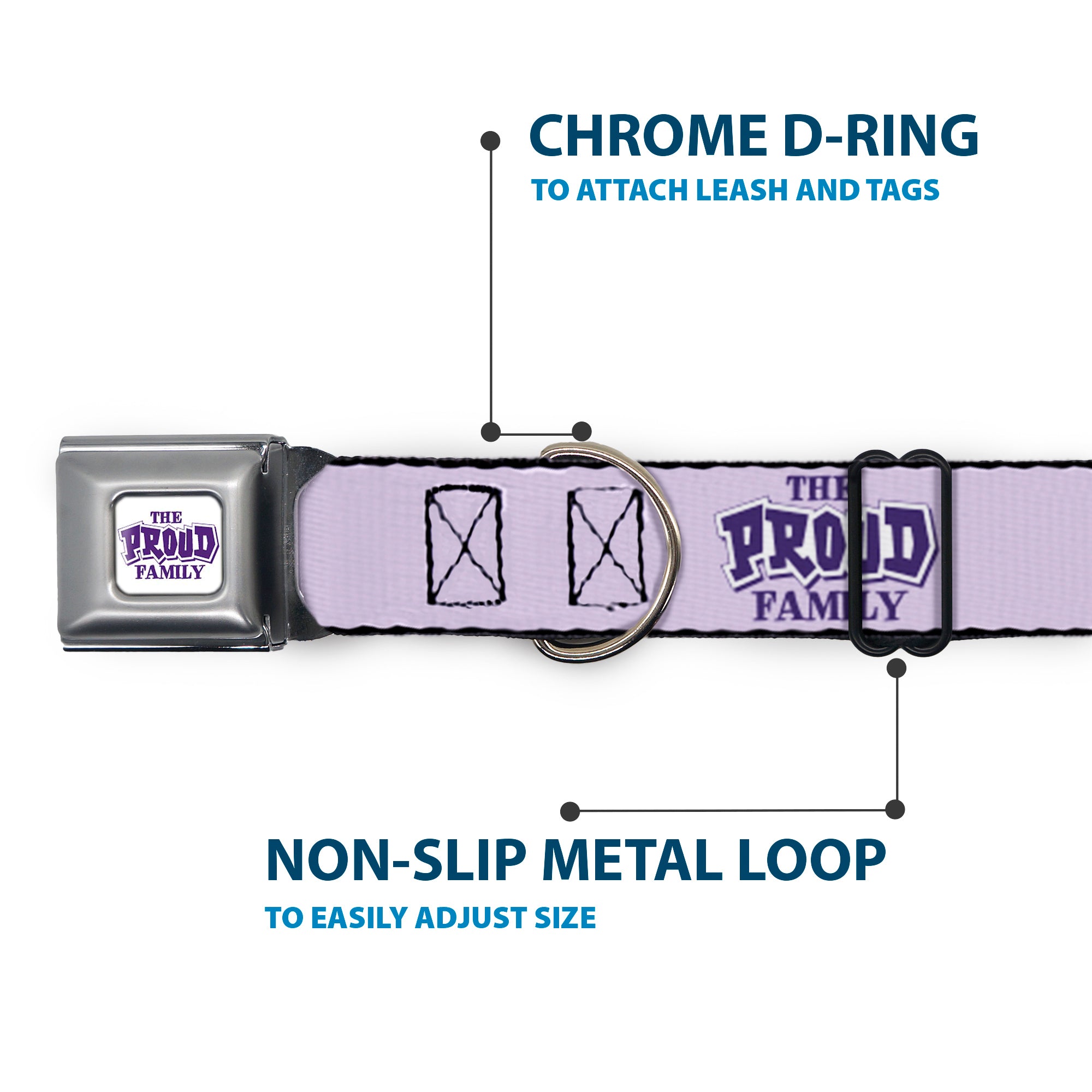 THE PROUD FAMILY Title Logo Full Color White/Purple Seatbelt Buckle Collar - THE PROUD FAMILY Title Logo Purples Seatbelt Buckle Collars Disney