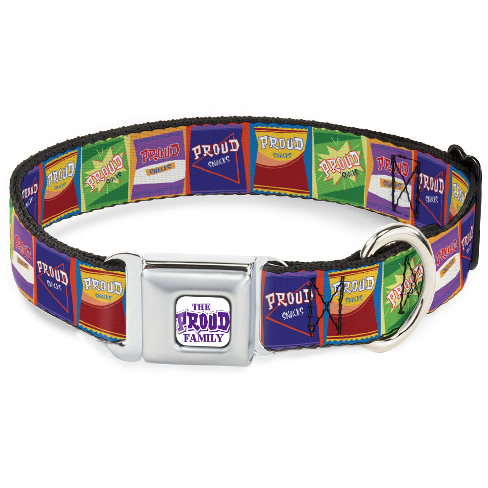 THE PROUD FAMILY Title Logo Full Color White/Purple Seatbelt Buckle Collar - The Proud Family PROUD SNACKS Logo Blocks Multi Color Seatbelt Buckle Collars Disney