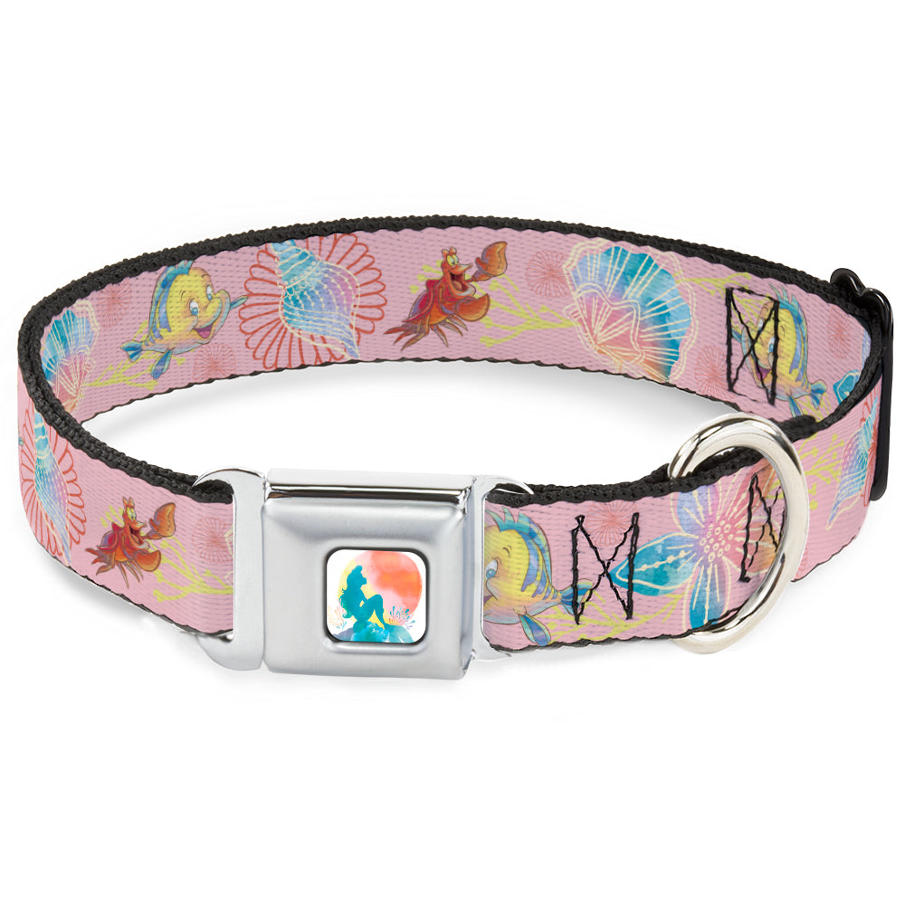 The Little Mermaid Ariel Silhouette Pose Full Color White/Multi Color Seatbelt Buckle Collar - The Little Mermaid Flounder and Sebastian Under the Sea Pinks Seatbelt Buckle Collars Disney