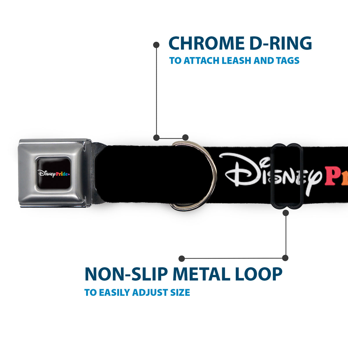 DISNEY PRIDE Signature Logo Full Color Black/White/Rainbow Seatbelt Buckle Collar - DISNEY PRIDE Signature Logo Black/White/Rainbow Dog Collars Seatbelt Buckle Disney
