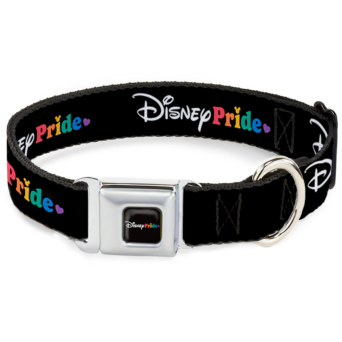 DISNEY PRIDE Signature Logo Full Color Black/White/Rainbow Seatbelt Buckle Collar - DISNEY PRIDE Signature Logo Black/White/Rainbow Dog Collars Seatbelt Buckle Disney