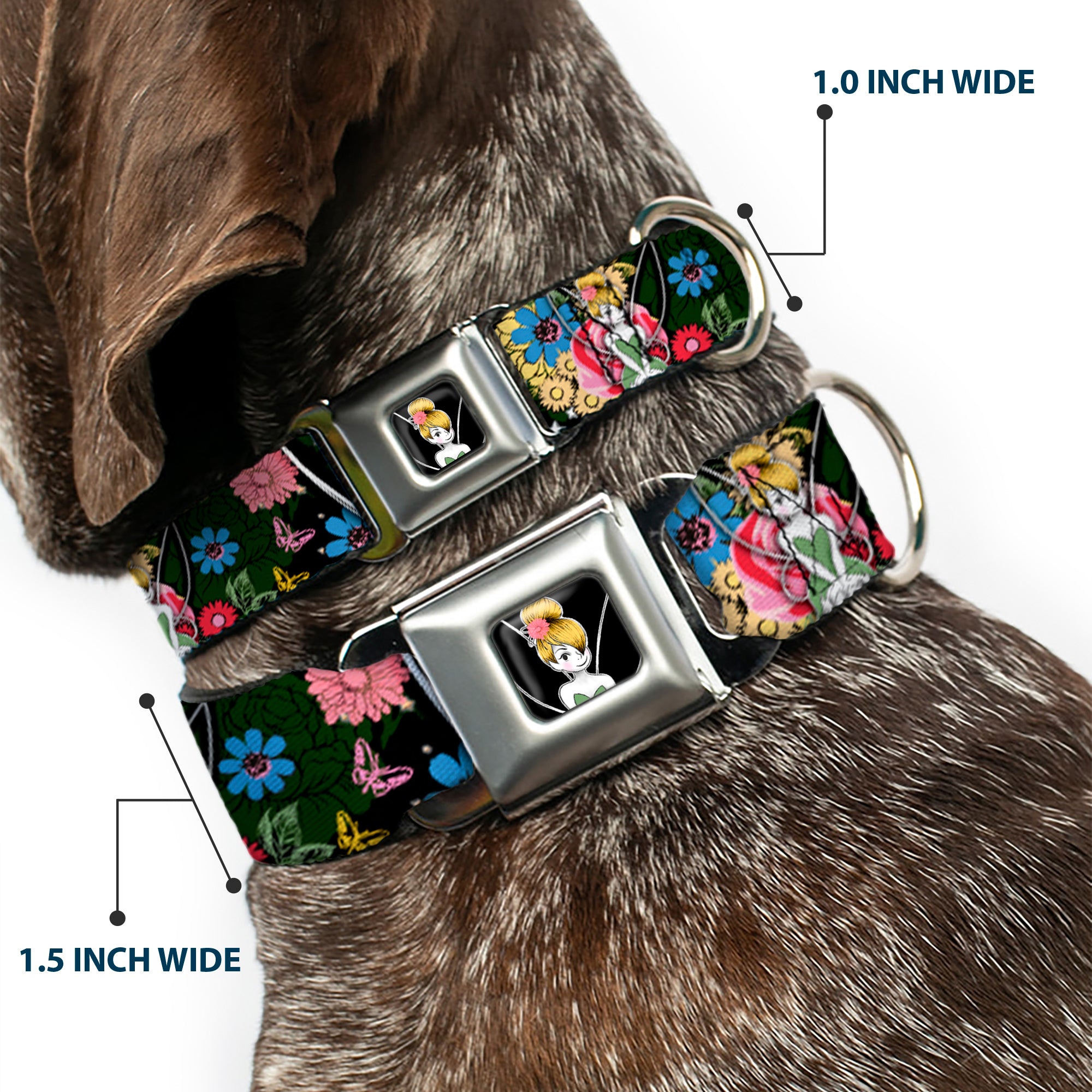 Tinker Bell Sketch Full Color Seatbelt Buckle Collar - Tinker Bell Poses/Sleeping Floral Collage Seatbelt Buckle Collars Disney